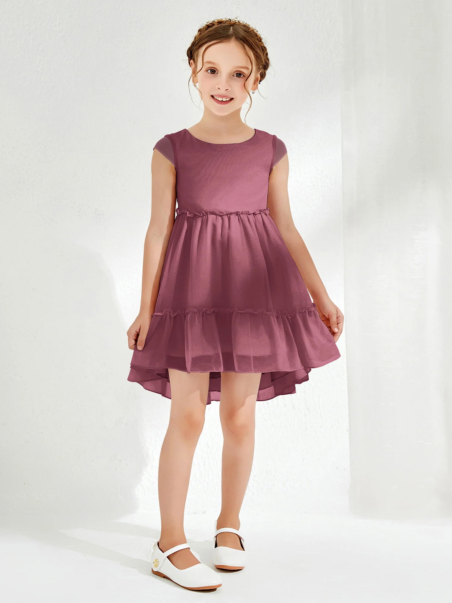 Scoop Chiffon Girl's Knee-Length Dress Mulberry