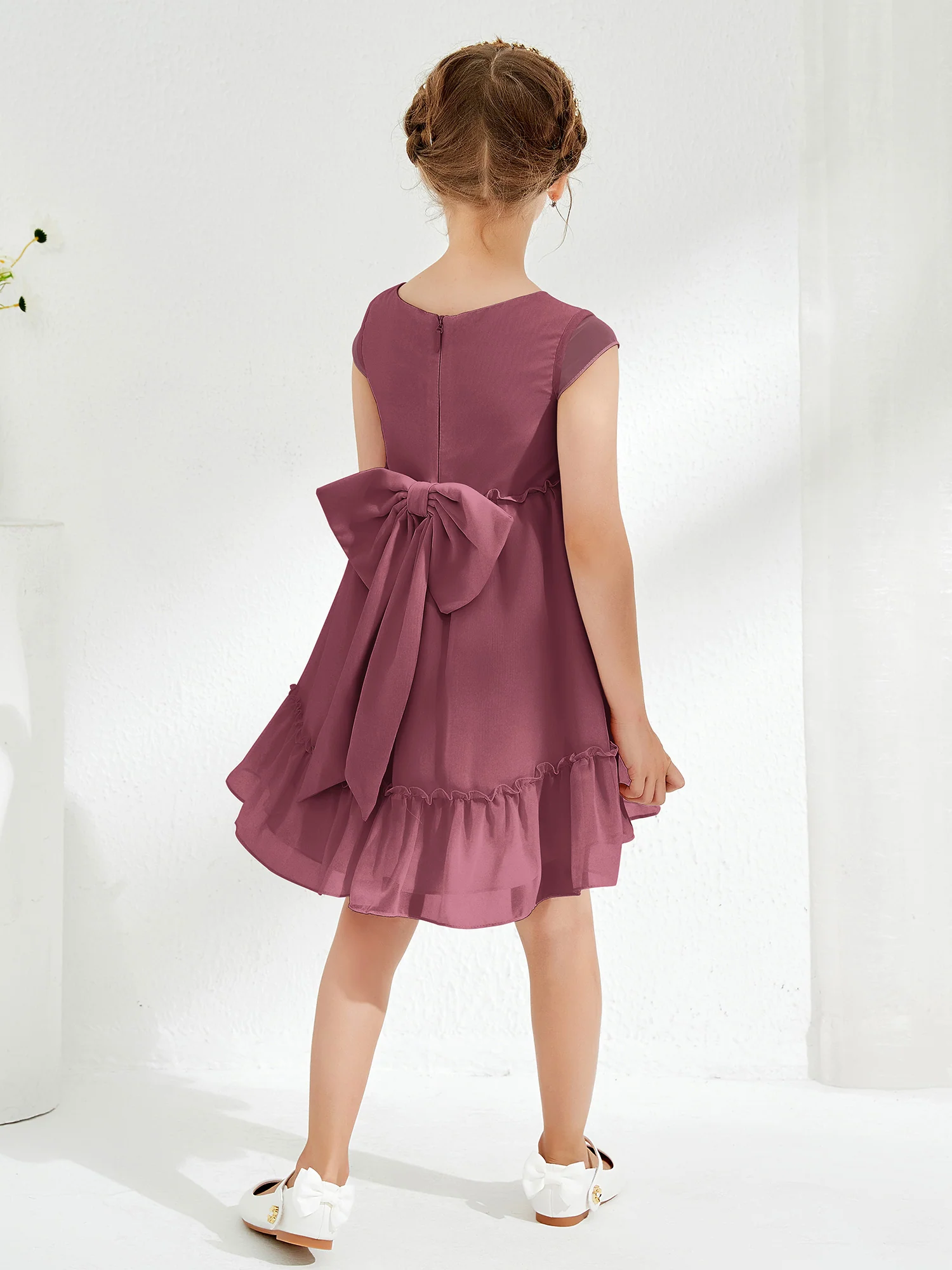 Scoop Chiffon Girl's Knee-Length Dress Mulberry - Image 2