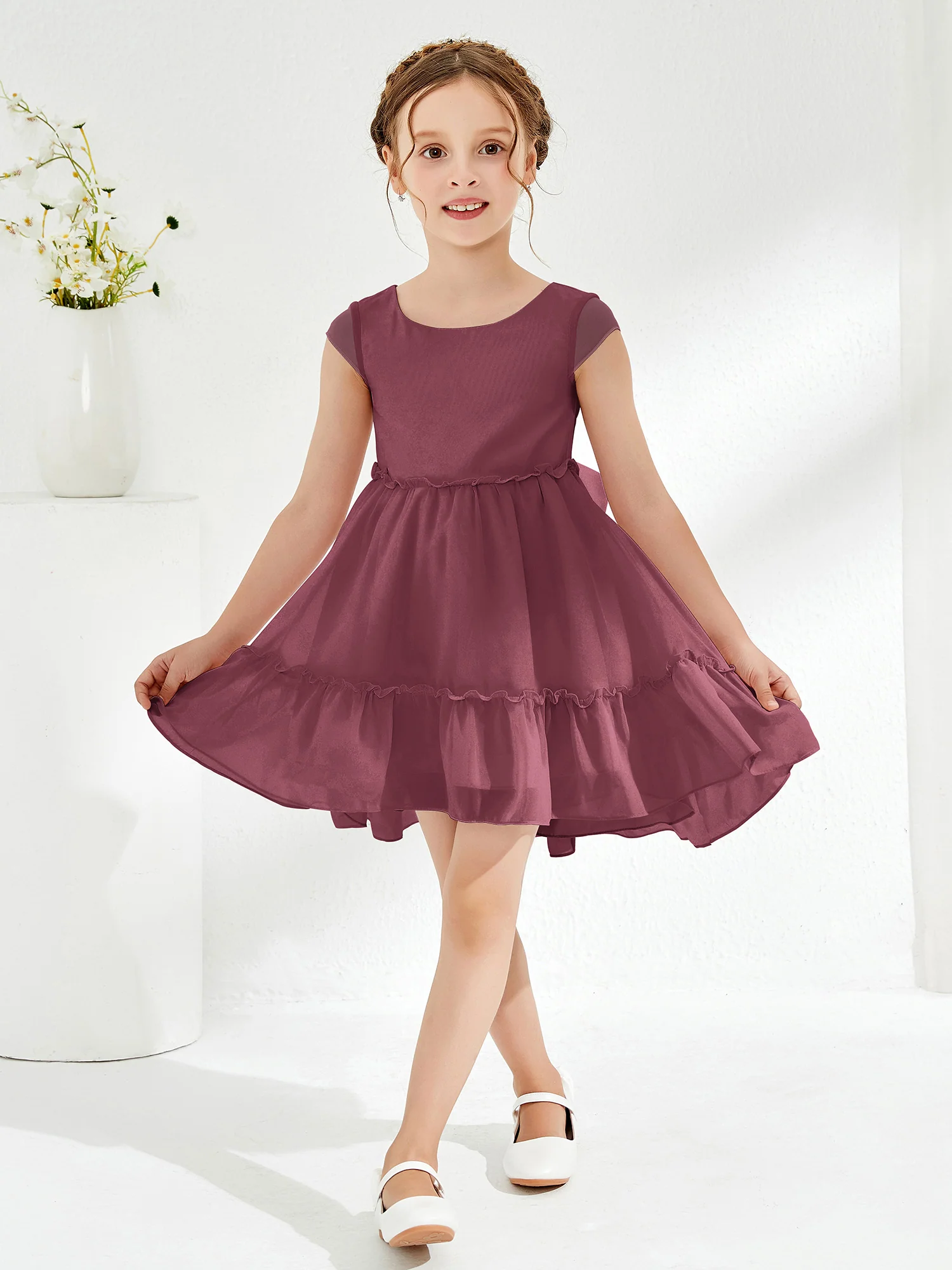 Scoop Chiffon Girl's Knee-Length Dress Mulberry - Image 3