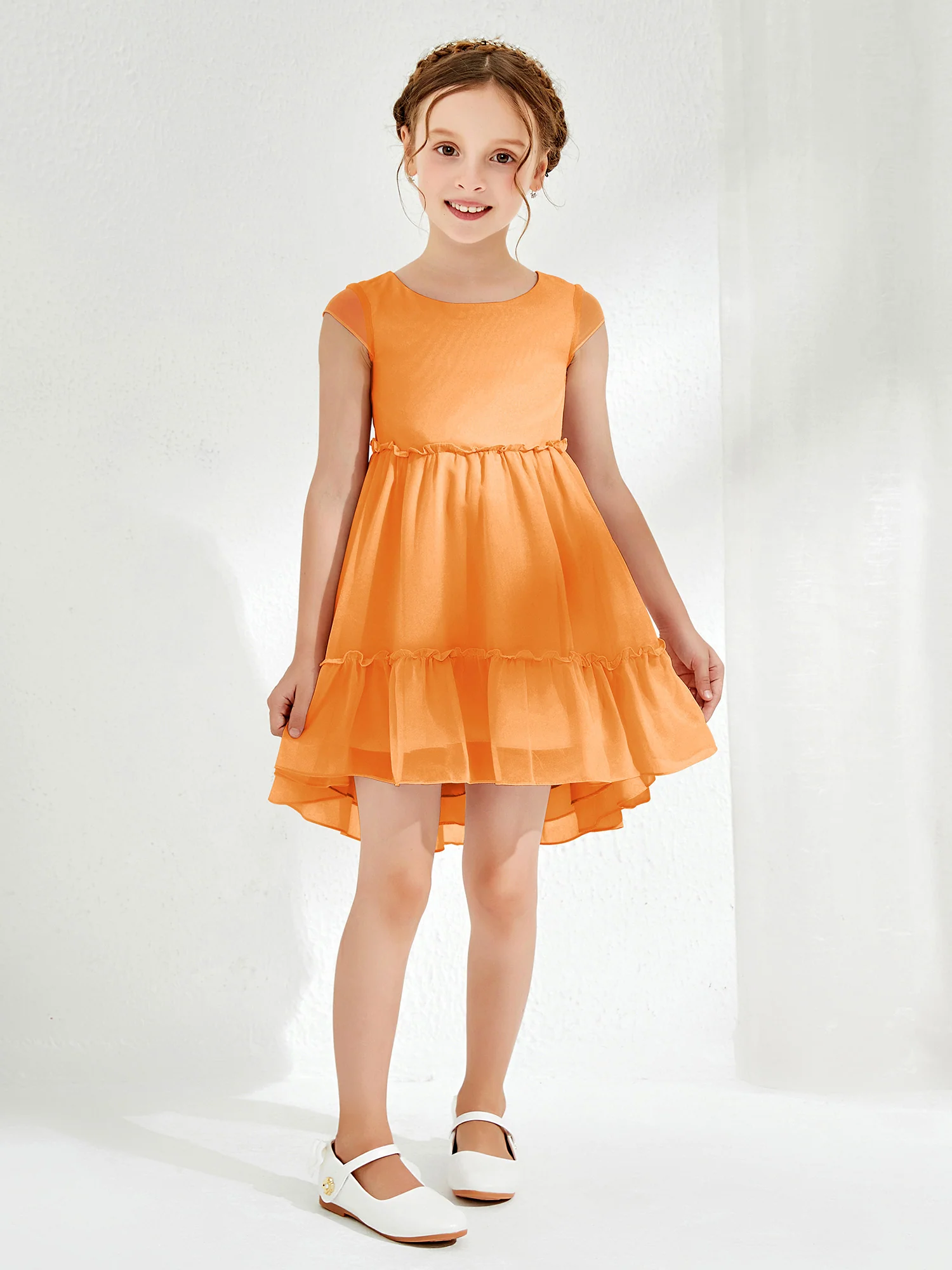 Scoop Chiffon Girl's Knee-Length Dress Orange