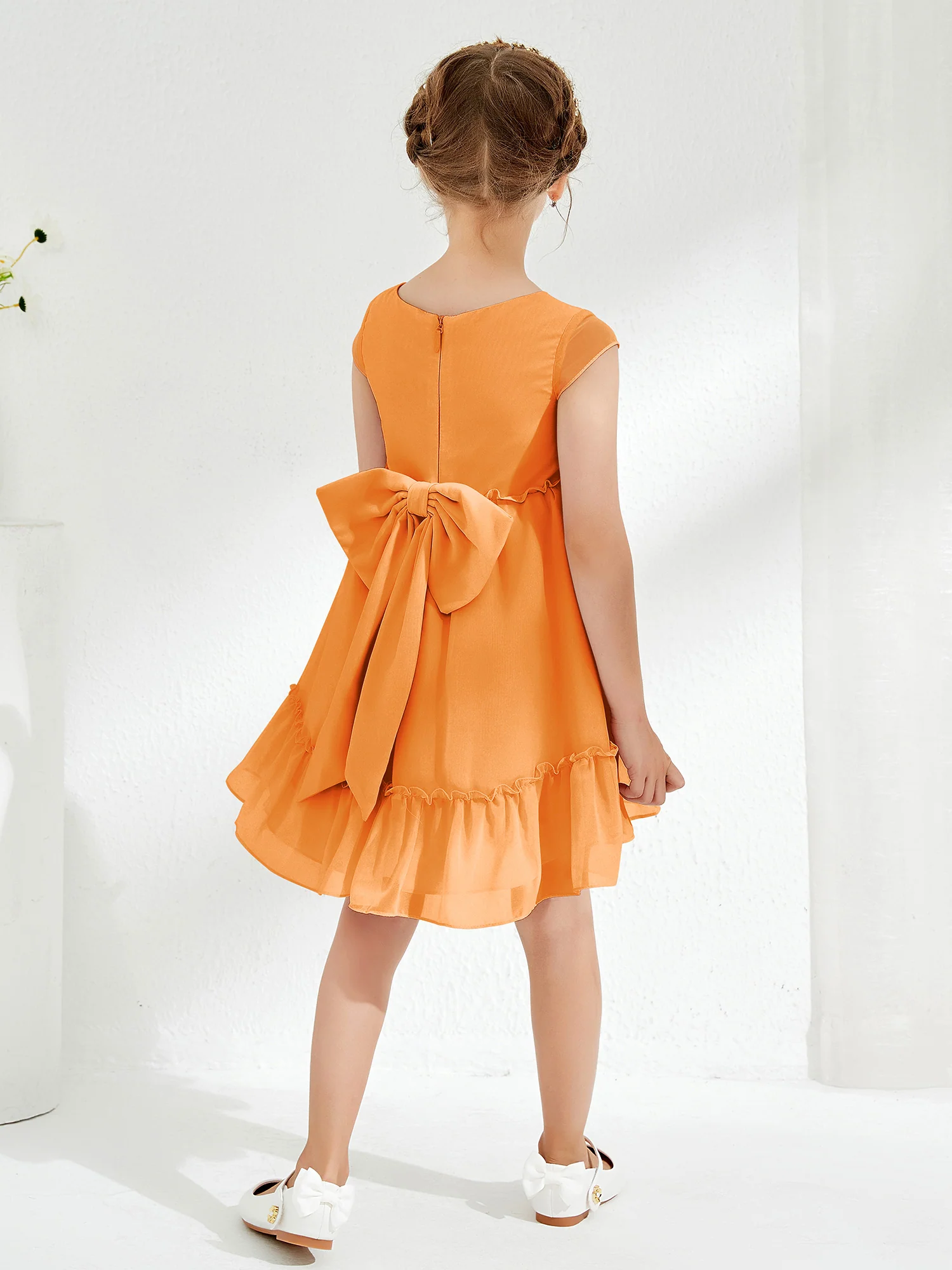 Scoop Chiffon Girl's Knee-Length Dress Orange - Image 2