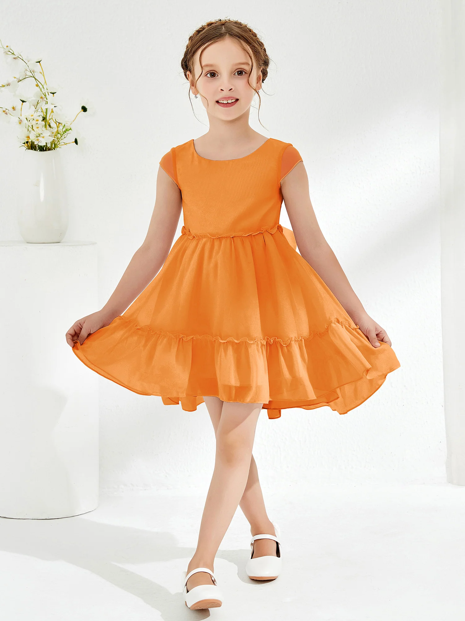 Scoop Chiffon Girl's Knee-Length Dress Orange - Image 3