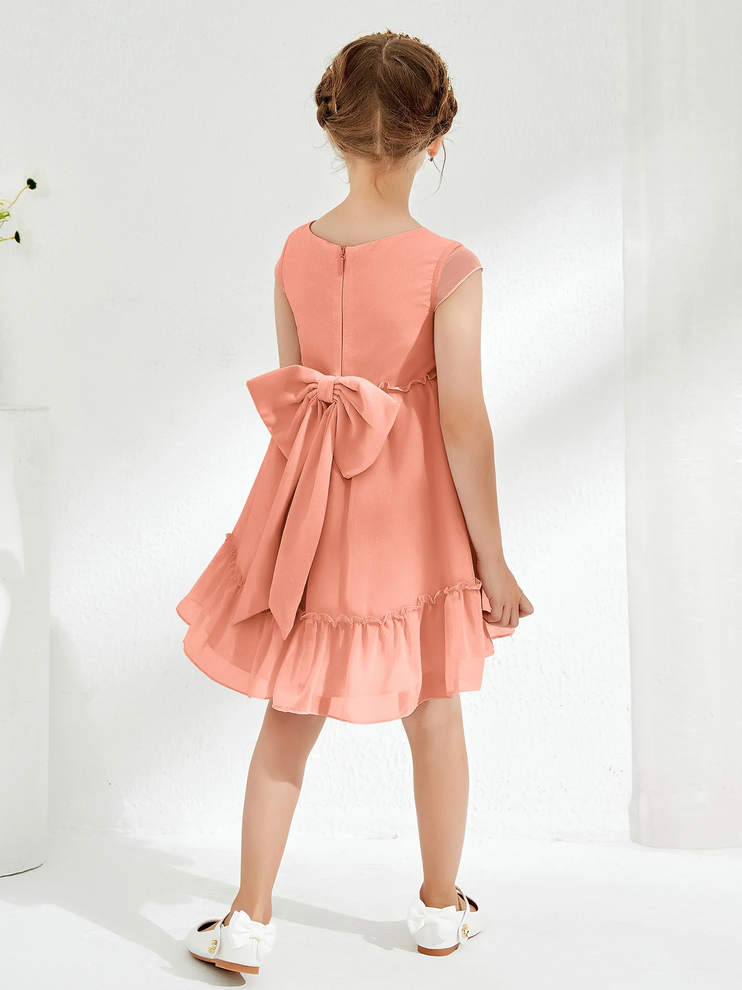Scoop Chiffon Girl's Knee-Length Dress Papaya - Image 2