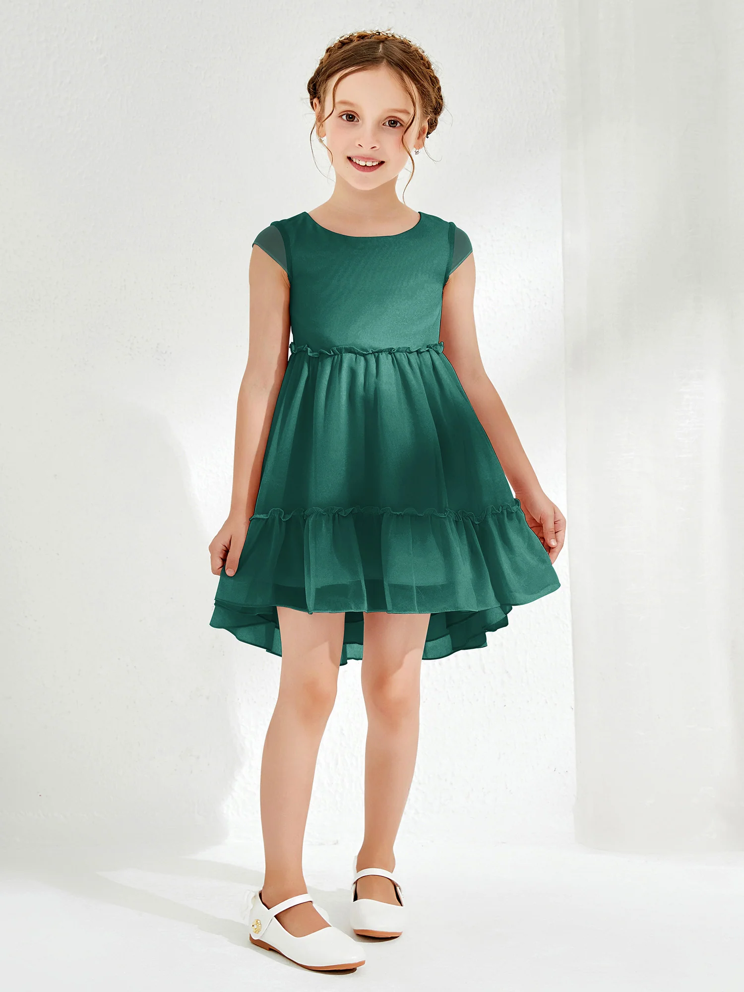 Scoop Chiffon Girl's Knee-Length Dress Peacock