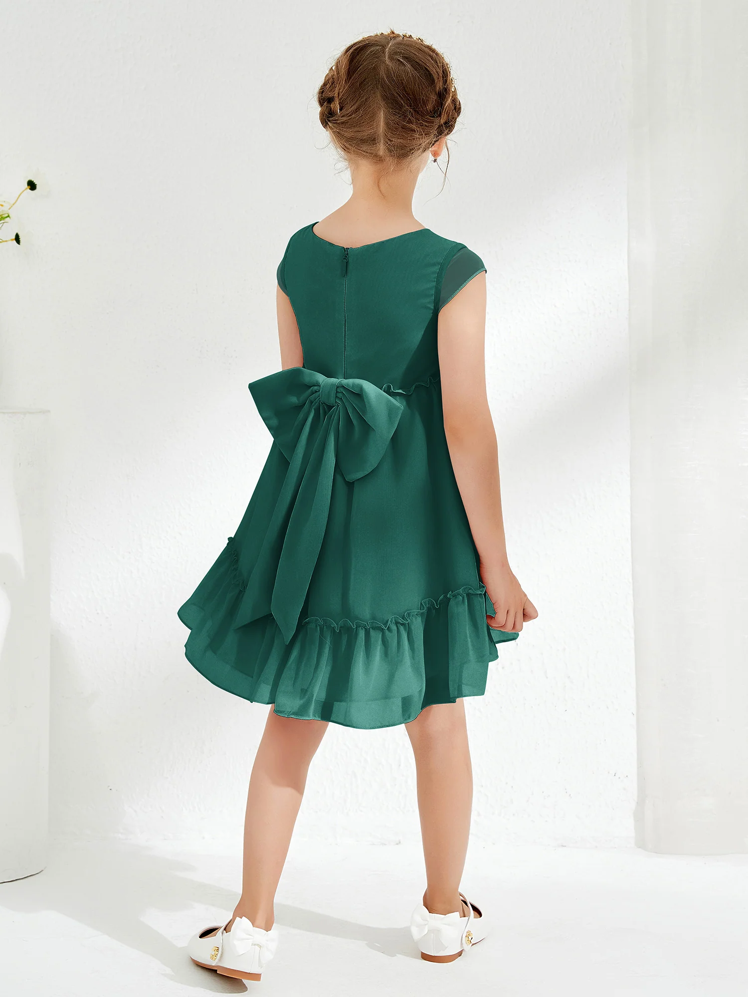 Scoop Chiffon Girl's Knee-Length Dress Peacock - Image 2