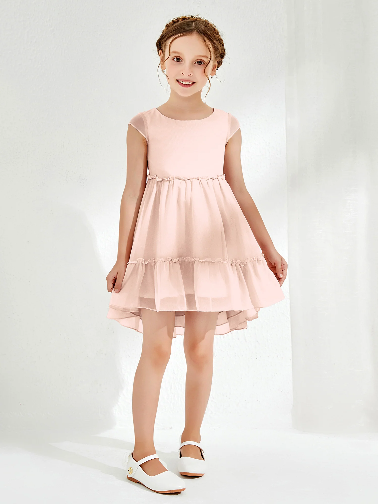 Scoop Chiffon Girl's Knee-Length Dress Pearl Pink