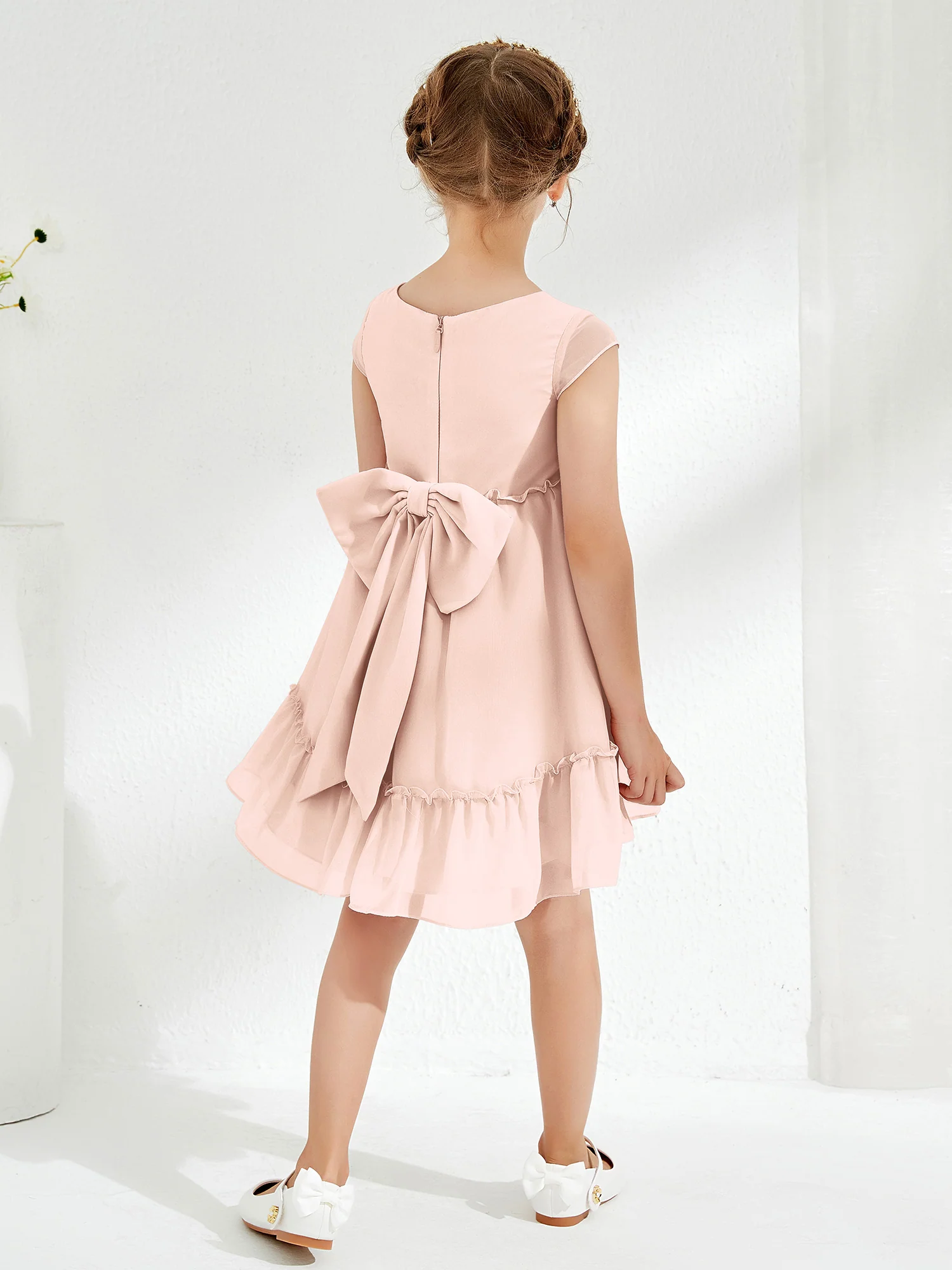 Scoop Chiffon Girl's Knee-Length Dress Pearl Pink - Image 2