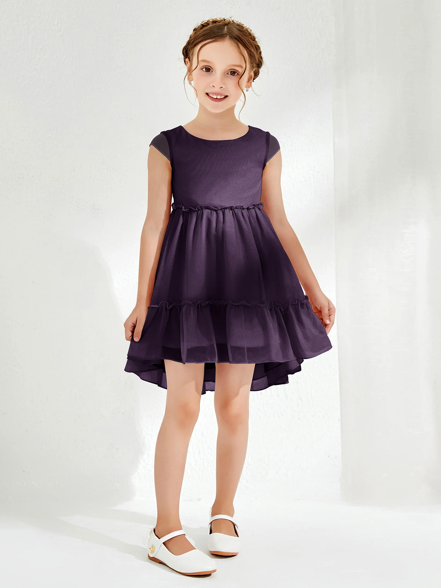 Scoop Chiffon Girl's Knee-Length Dress Plum