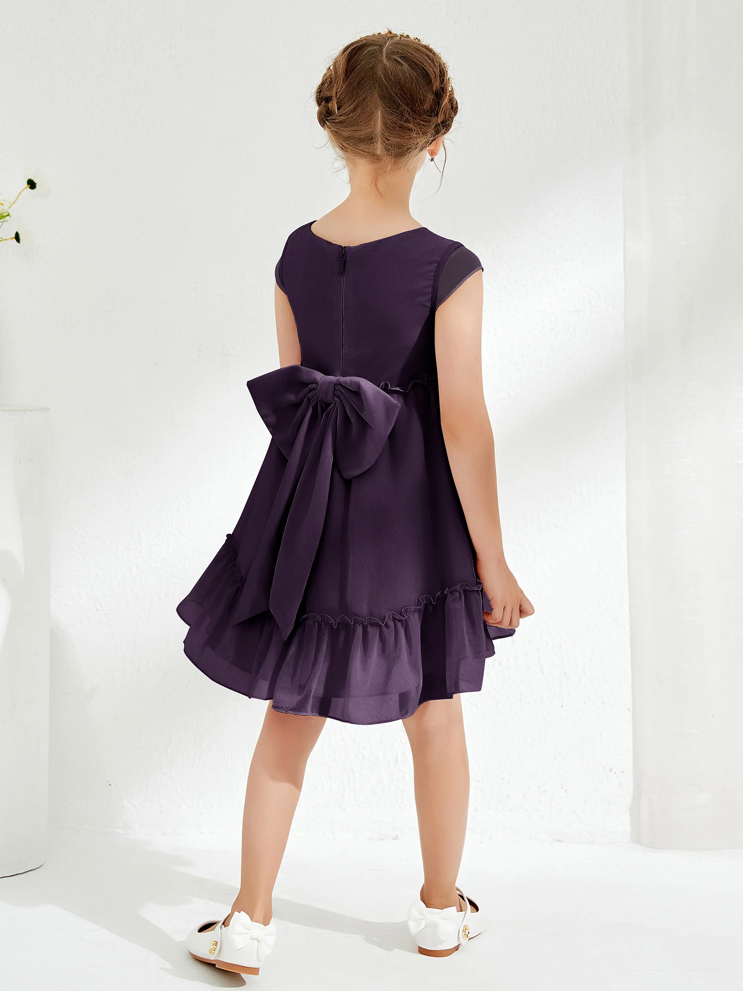 Scoop Chiffon Girl's Knee-Length Dress Plum - Image 2