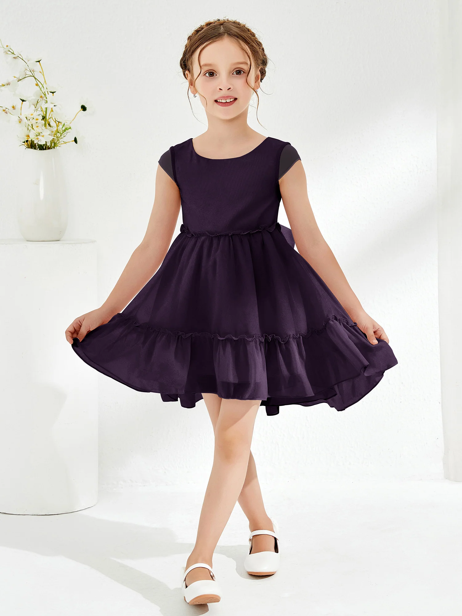 Scoop Chiffon Girl's Knee-Length Dress Plum - Image 3