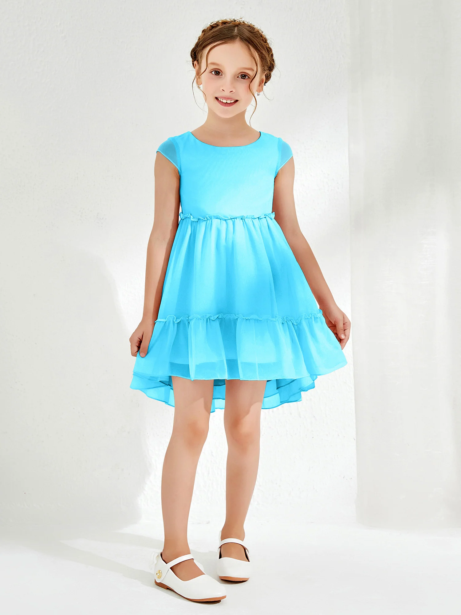 Scoop Chiffon Girl's Knee-Length Dress Pool
