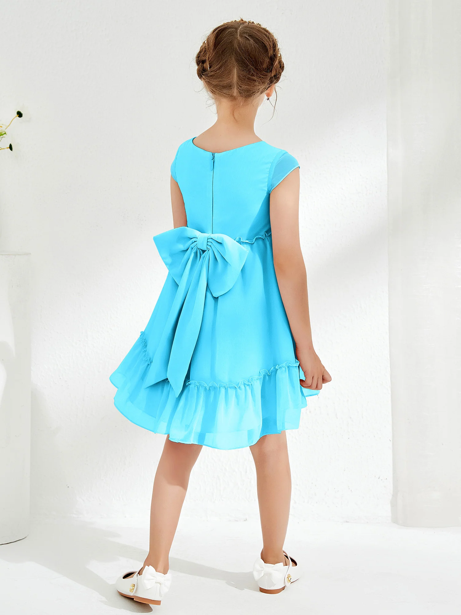 Scoop Chiffon Girl's Knee-Length Dress Pool - Image 2