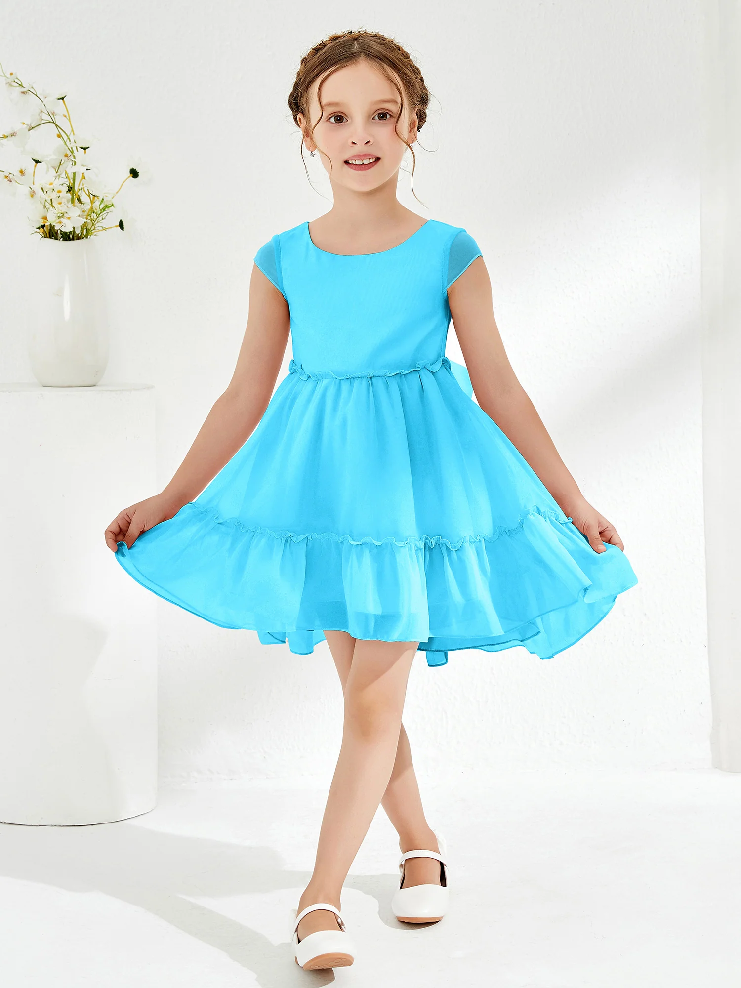 Scoop Chiffon Girl's Knee-Length Dress Pool - Image 3