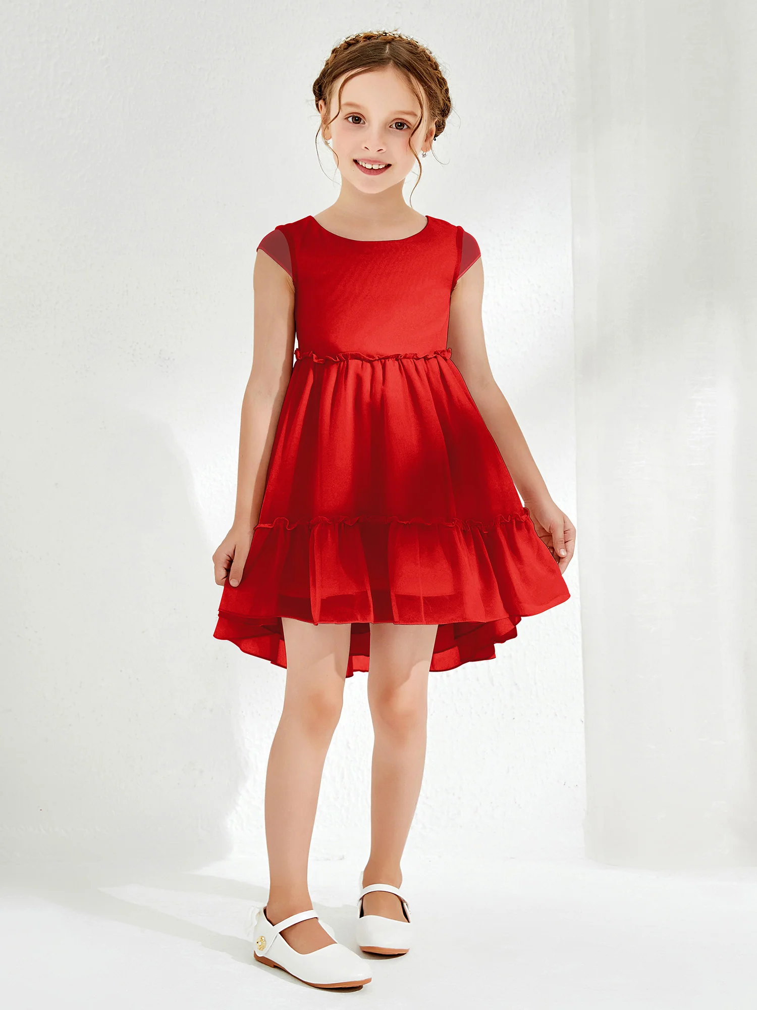 Scoop Chiffon Girl's Knee-Length Dress Red
