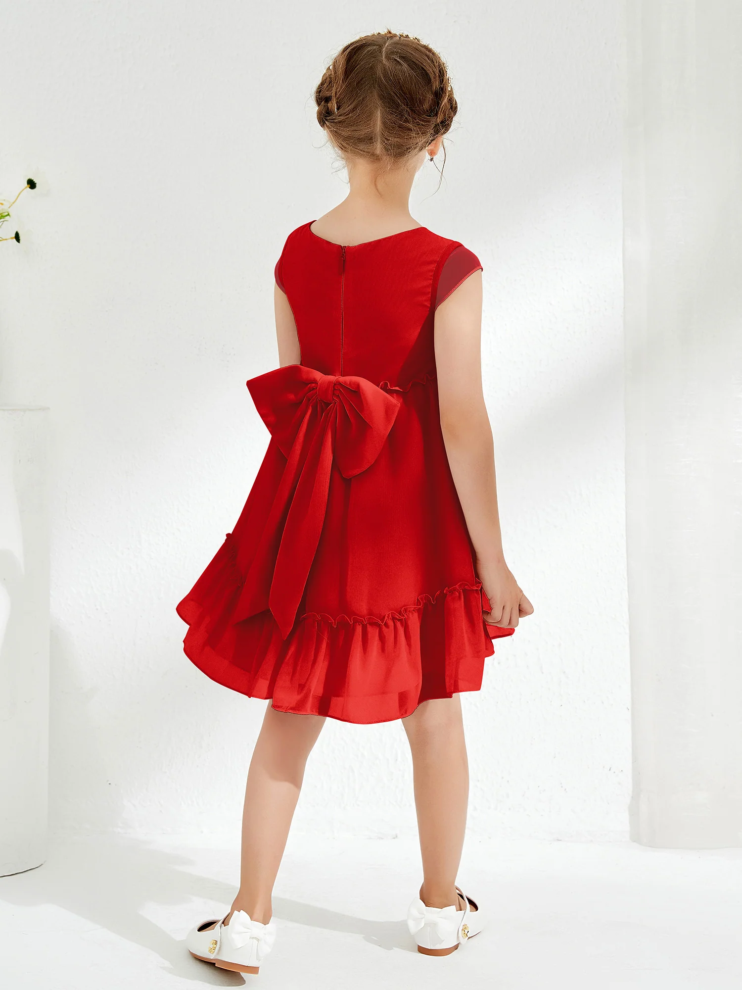 Scoop Chiffon Girl's Knee-Length Dress Red - Image 2