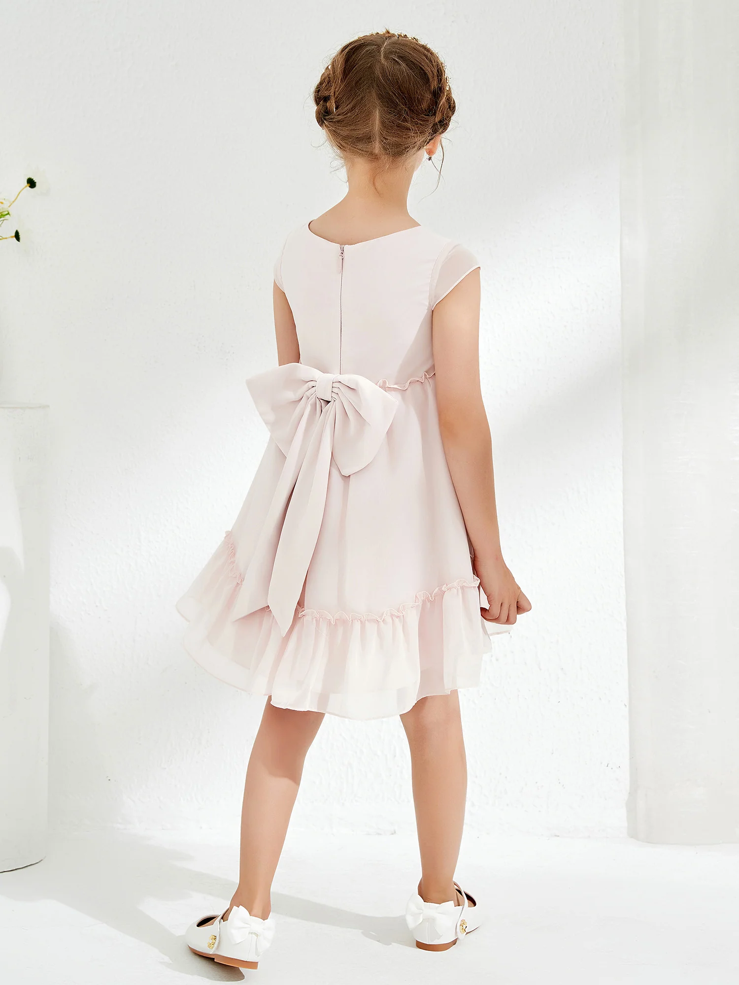 Scoop Chiffon Girl's Knee-Length Dress Rose Petal - Image 2