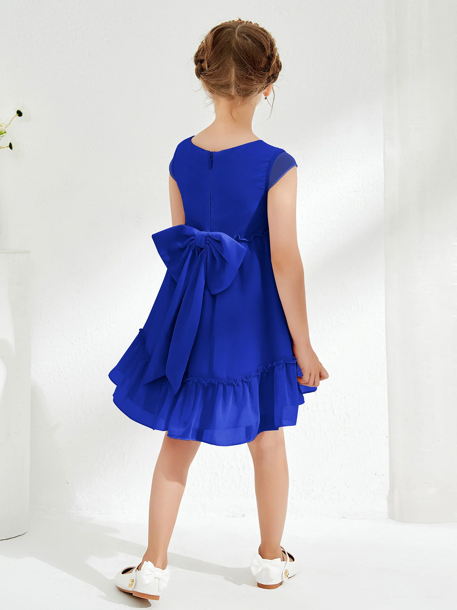 Scoop Chiffon Girl's Knee-Length Dress Royal Blue - Image 2