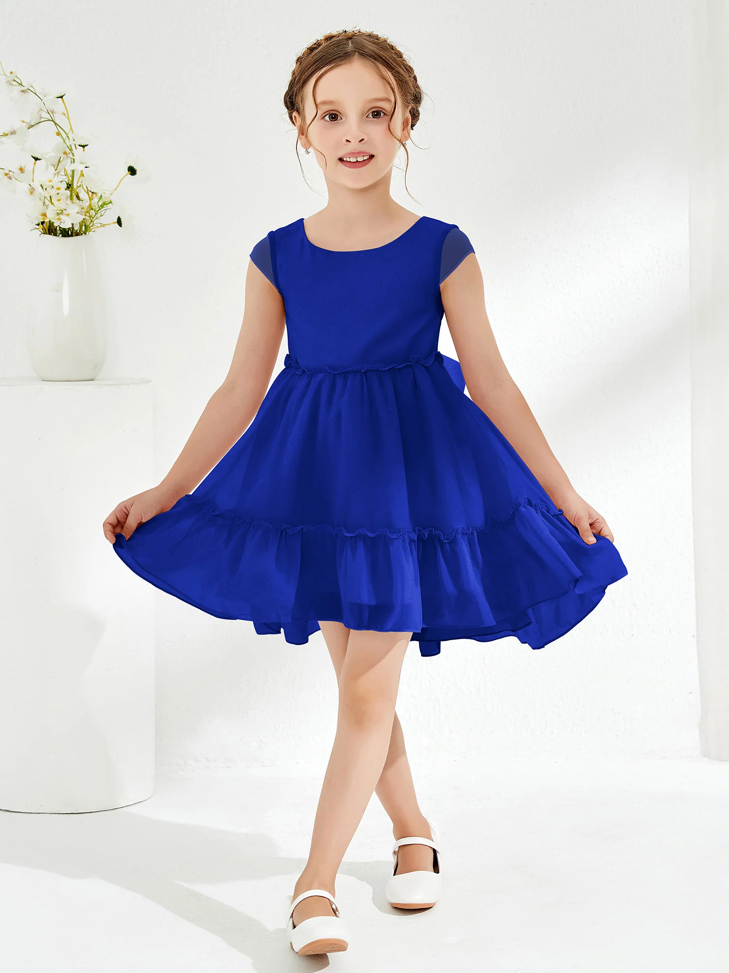 Scoop Chiffon Girl's Knee-Length Dress Royal Blue - Image 3