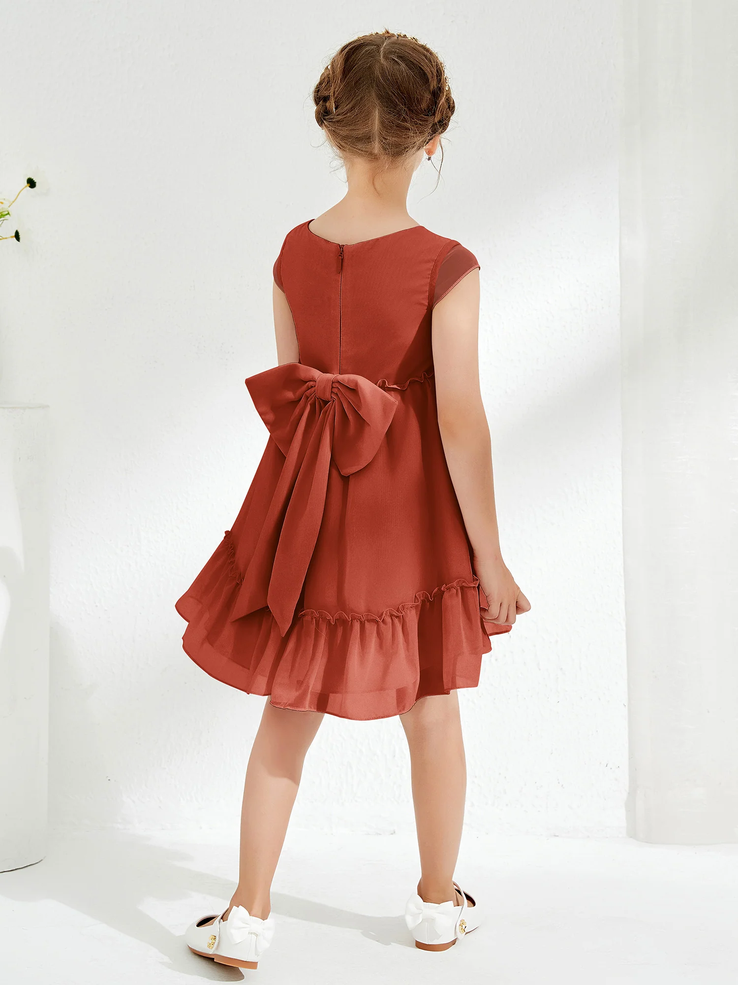 Scoop Chiffon Girl's Knee-Length Dress Rust - Image 2