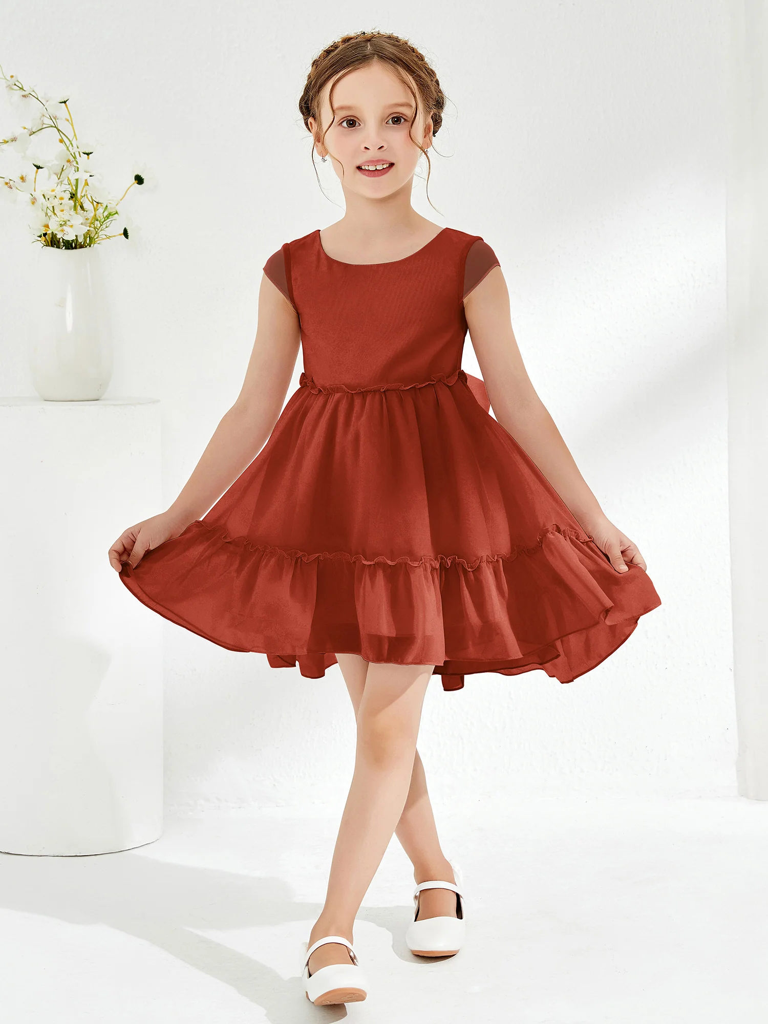Scoop Chiffon Girl's Knee-Length Dress Rust - Image 3