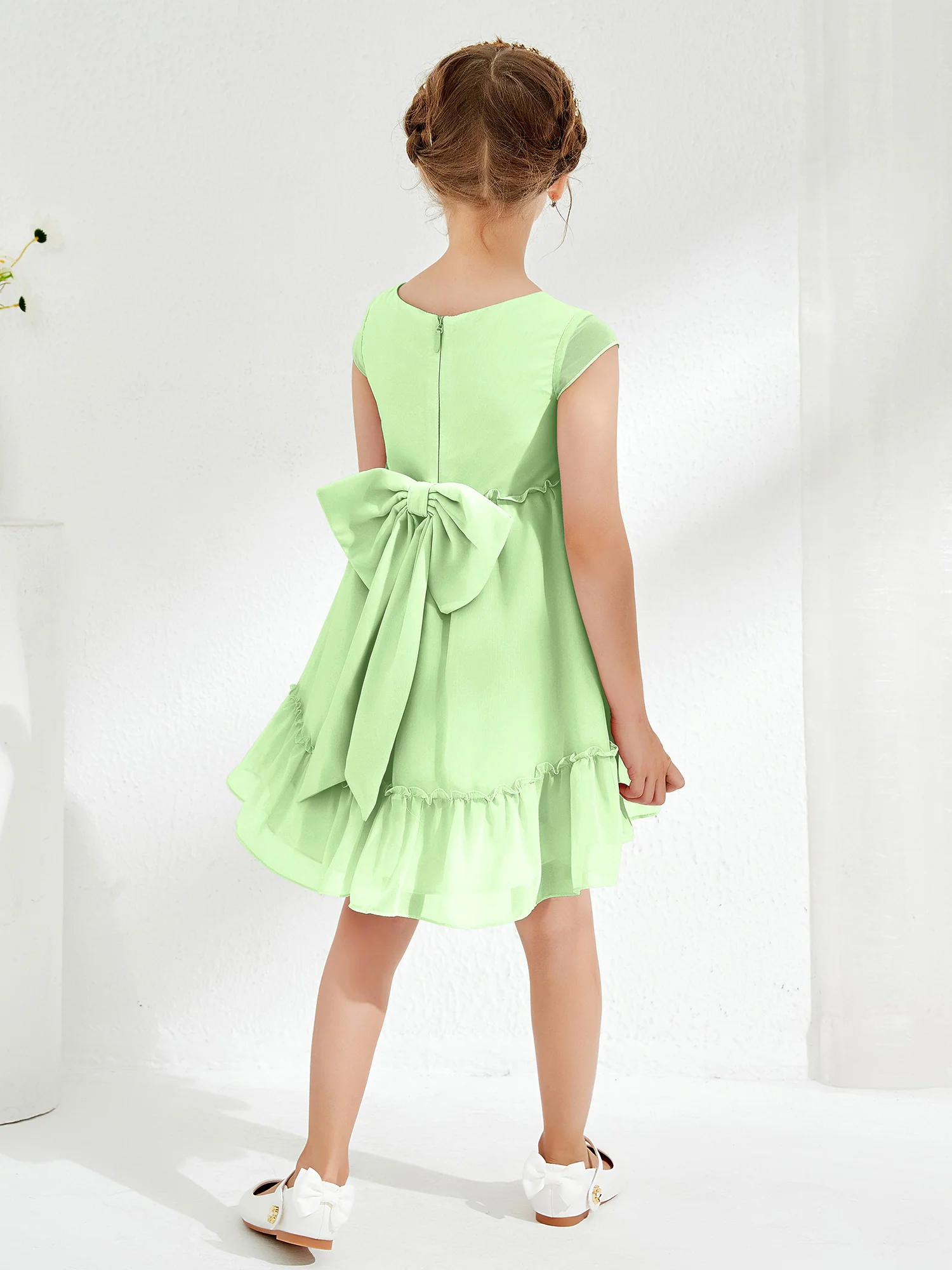 Scoop Chiffon Girl's Knee-Length Dress Sage - Image 2