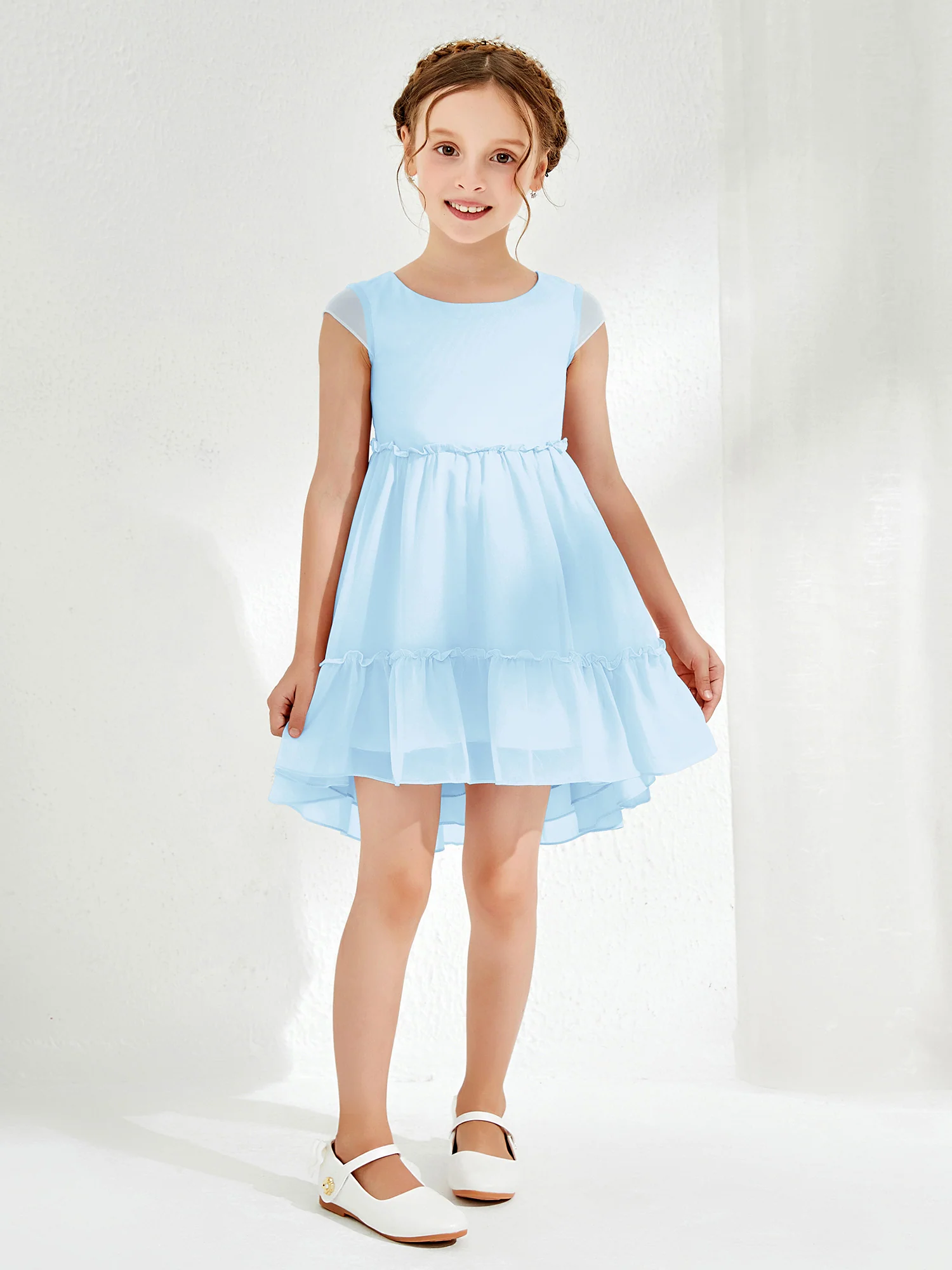Scoop Chiffon Girl's Knee-Length Dress Sky Blue