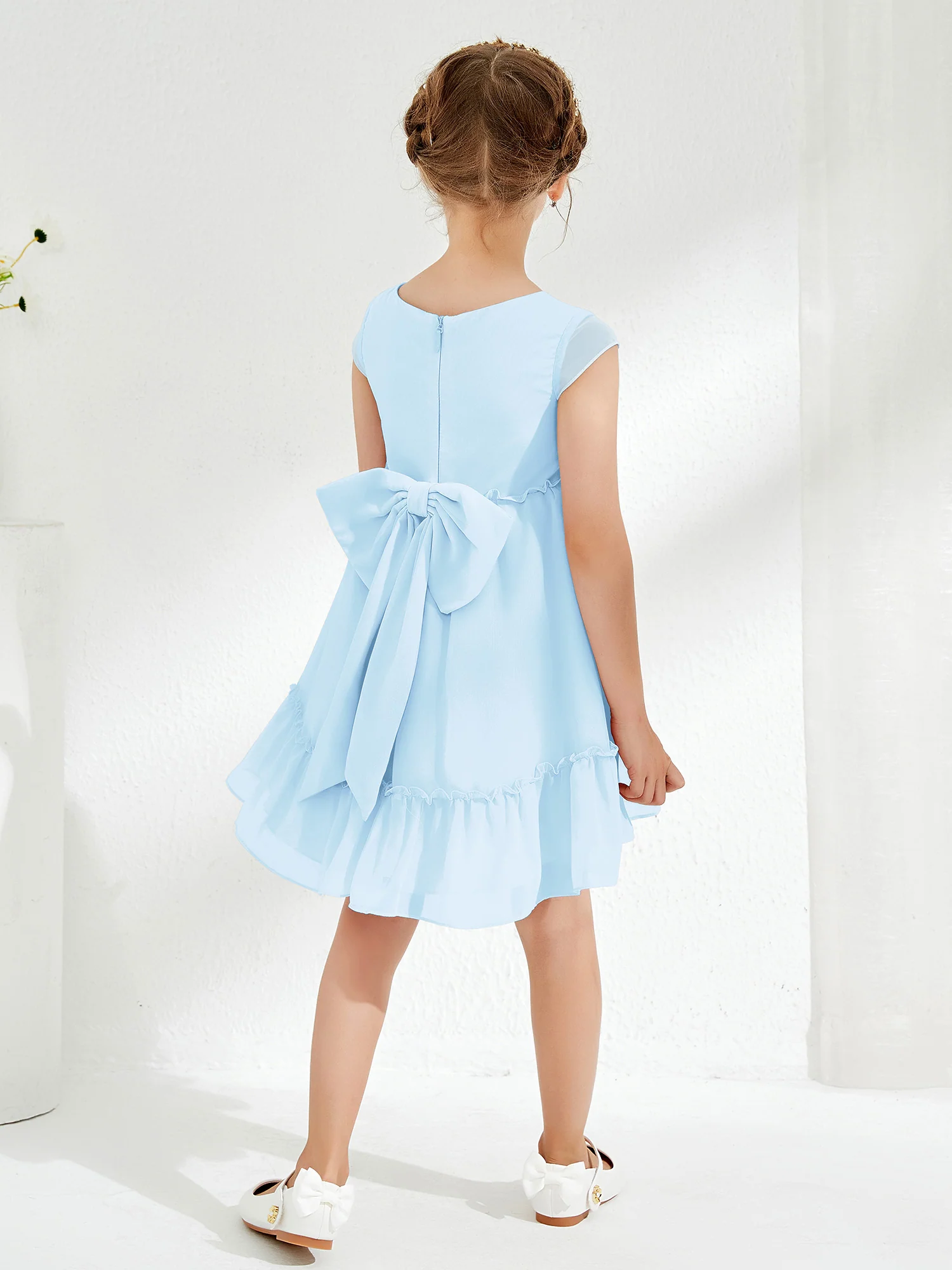 Scoop Chiffon Girl's Knee-Length Dress Sky Blue - Image 2