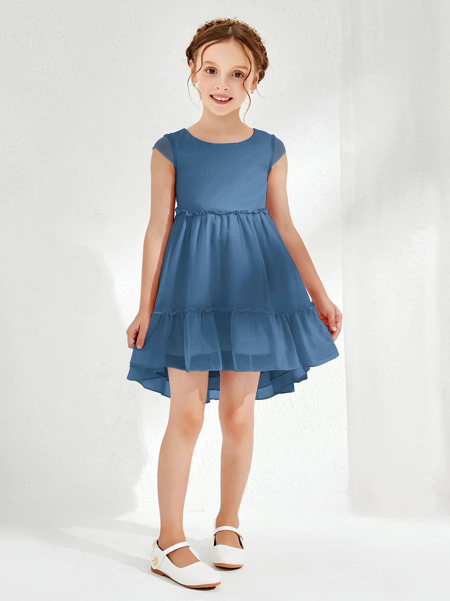 Scoop Chiffon Girl's Knee-Length Dress Slate Blue