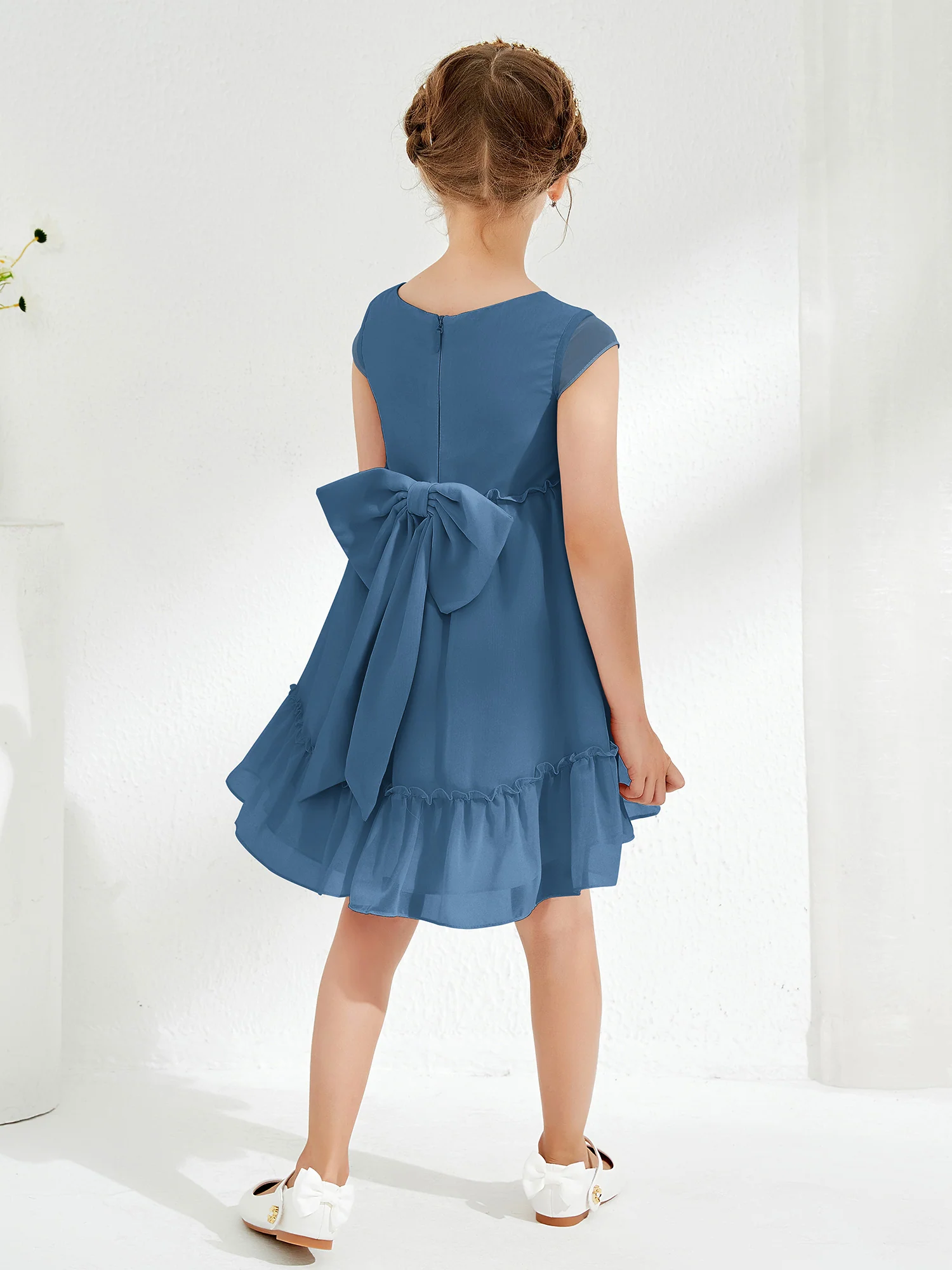 Scoop Chiffon Girl's Knee-Length Dress Slate Blue - Image 2