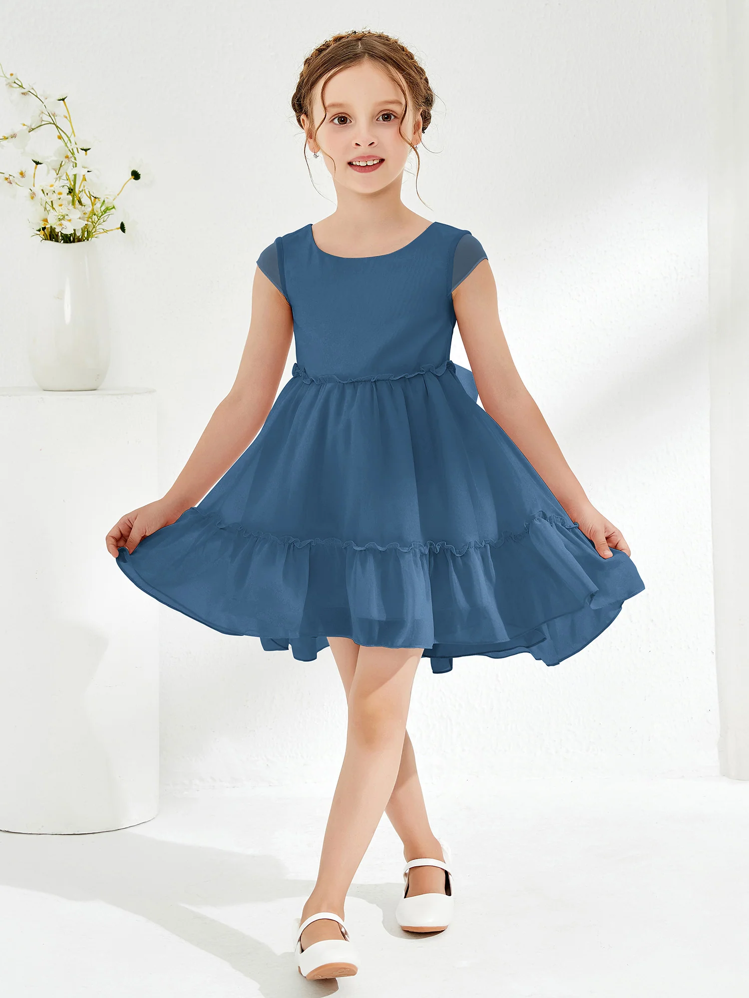 Scoop Chiffon Girl's Knee-Length Dress Slate Blue - Image 3