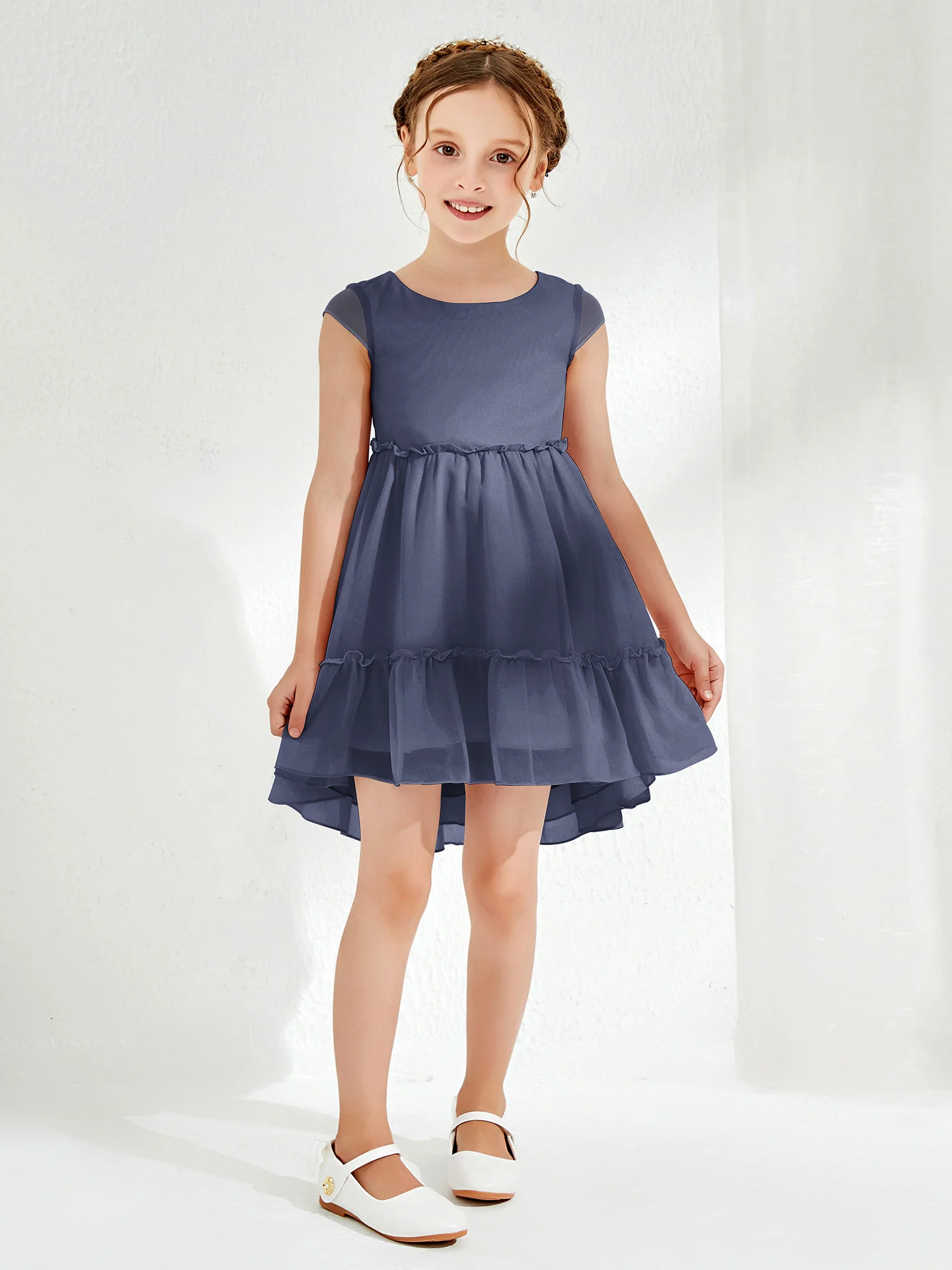 Scoop Chiffon Girl's Knee-Length Dress Stormy