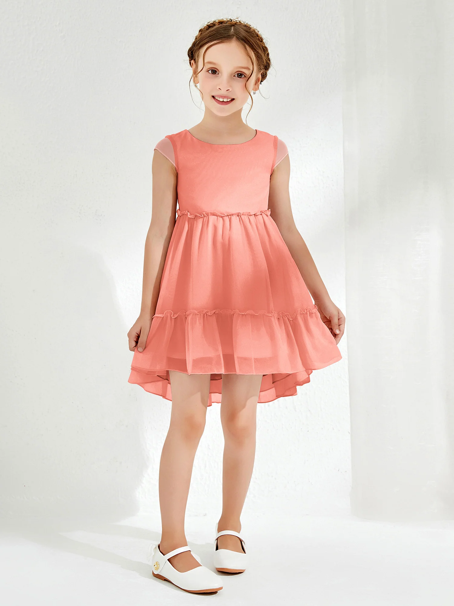 Scoop Chiffon Girl's Knee-Length Dress Sunset