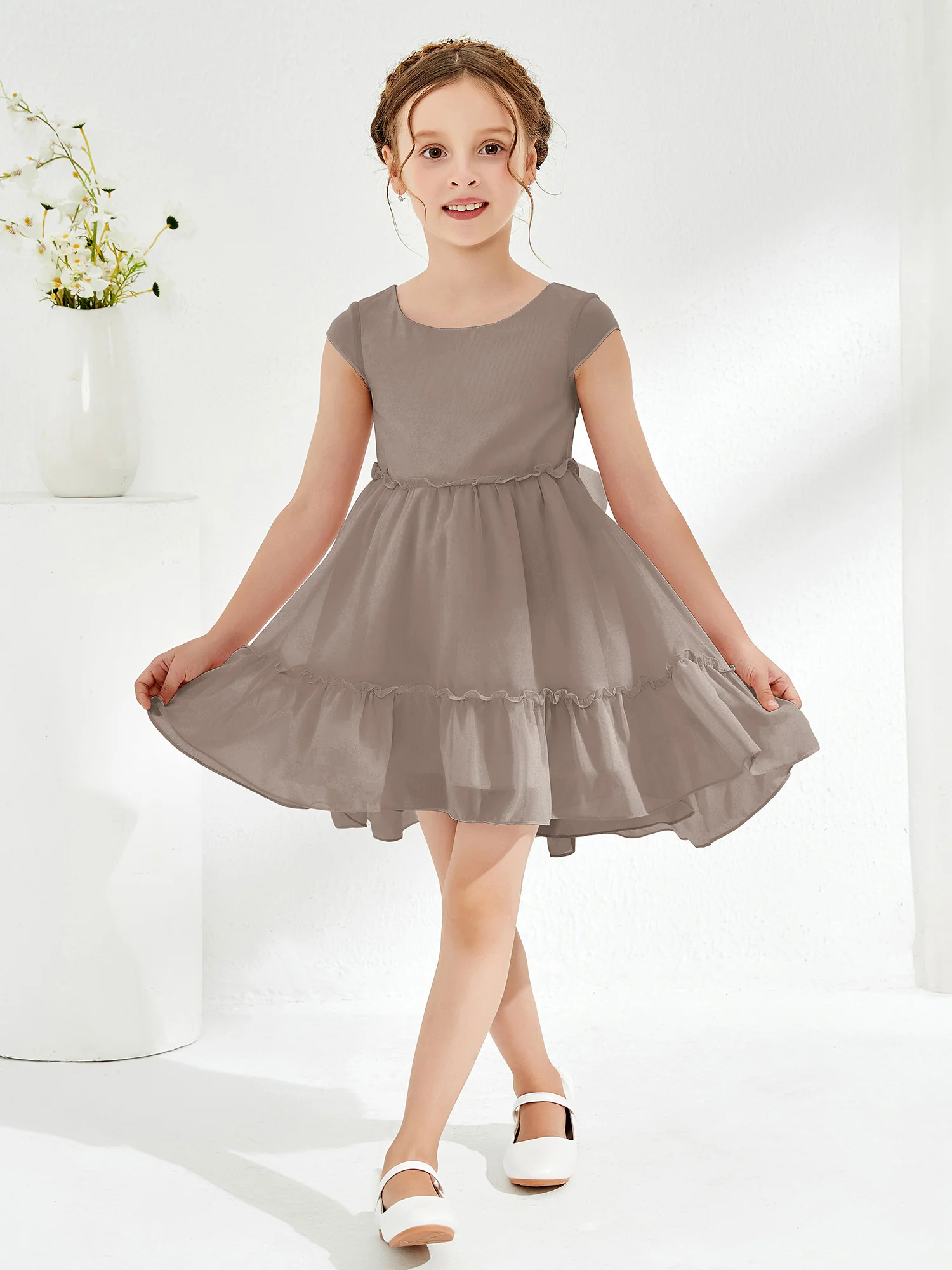 Scoop Chiffon Girl's Knee-Length Dress Taupe - Image 3