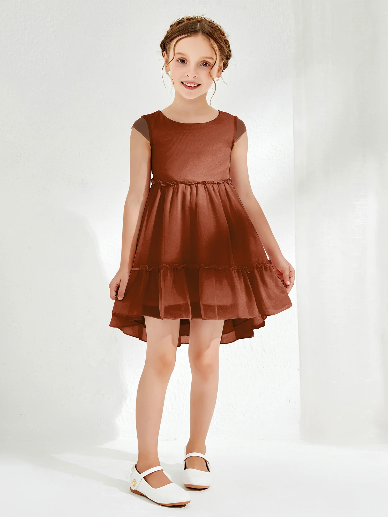 Scoop Chiffon Girl's Knee-Length Dress Terracotta