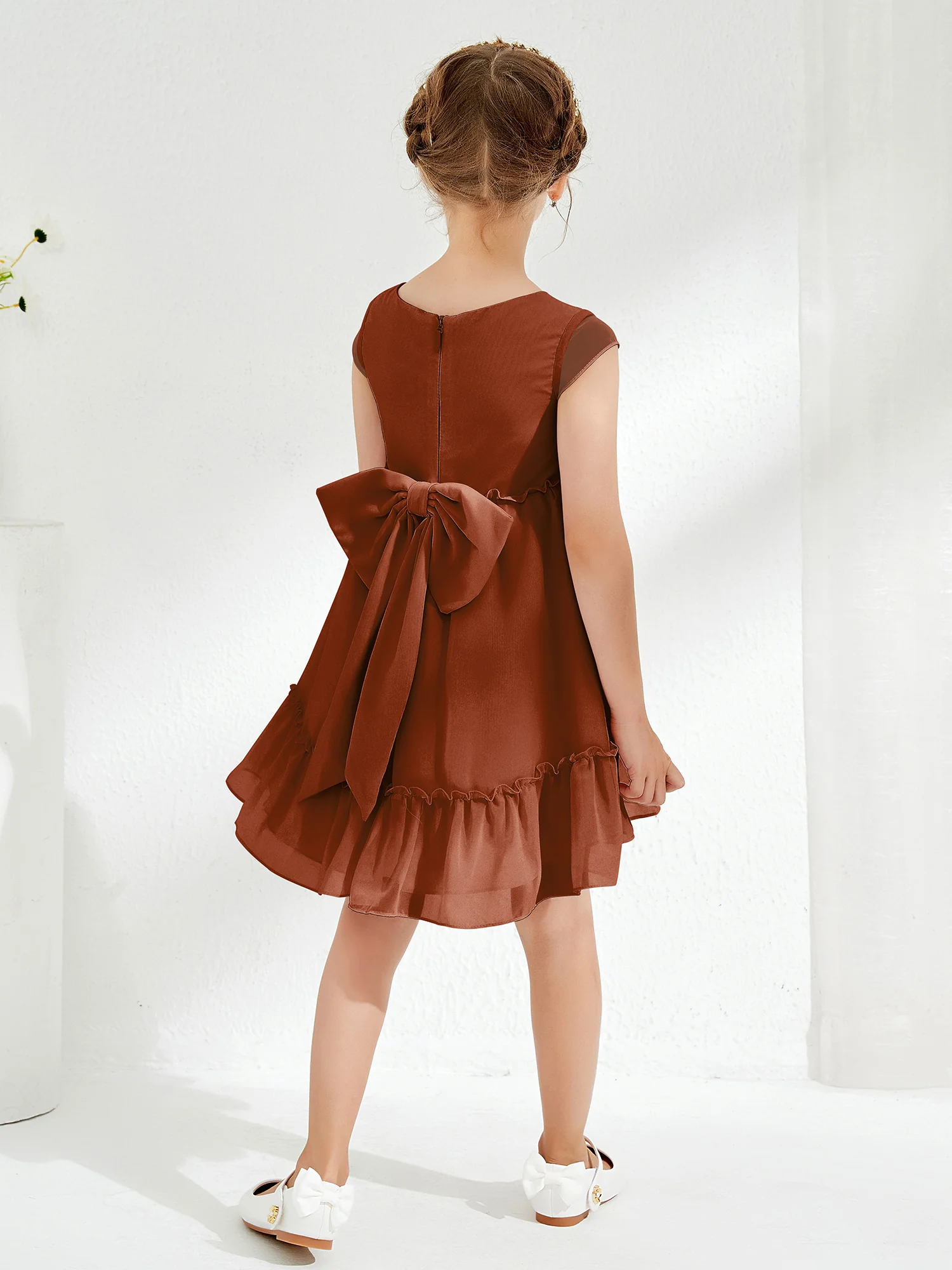 Scoop Chiffon Girl's Knee-Length Dress Terracotta - Image 2