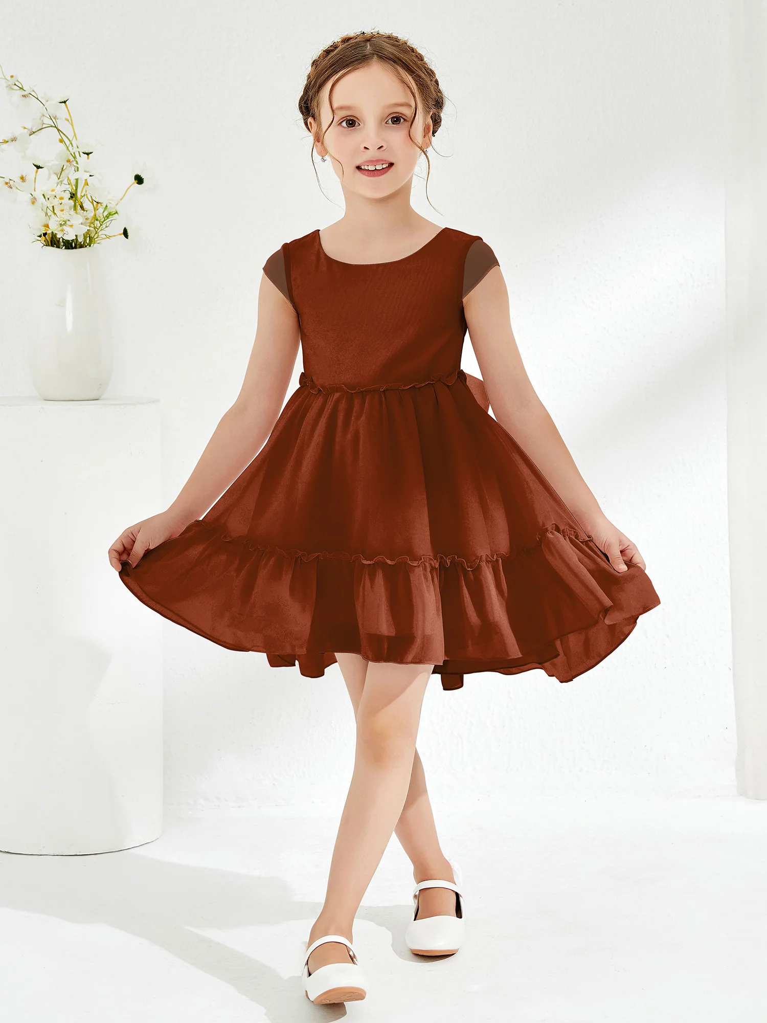 Scoop Chiffon Girl's Knee-Length Dress Terracotta - Image 3