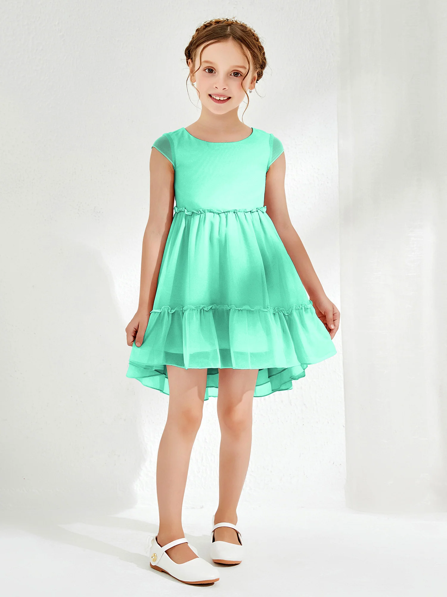 Scoop Chiffon Girl's Knee-Length Dress Turquoise