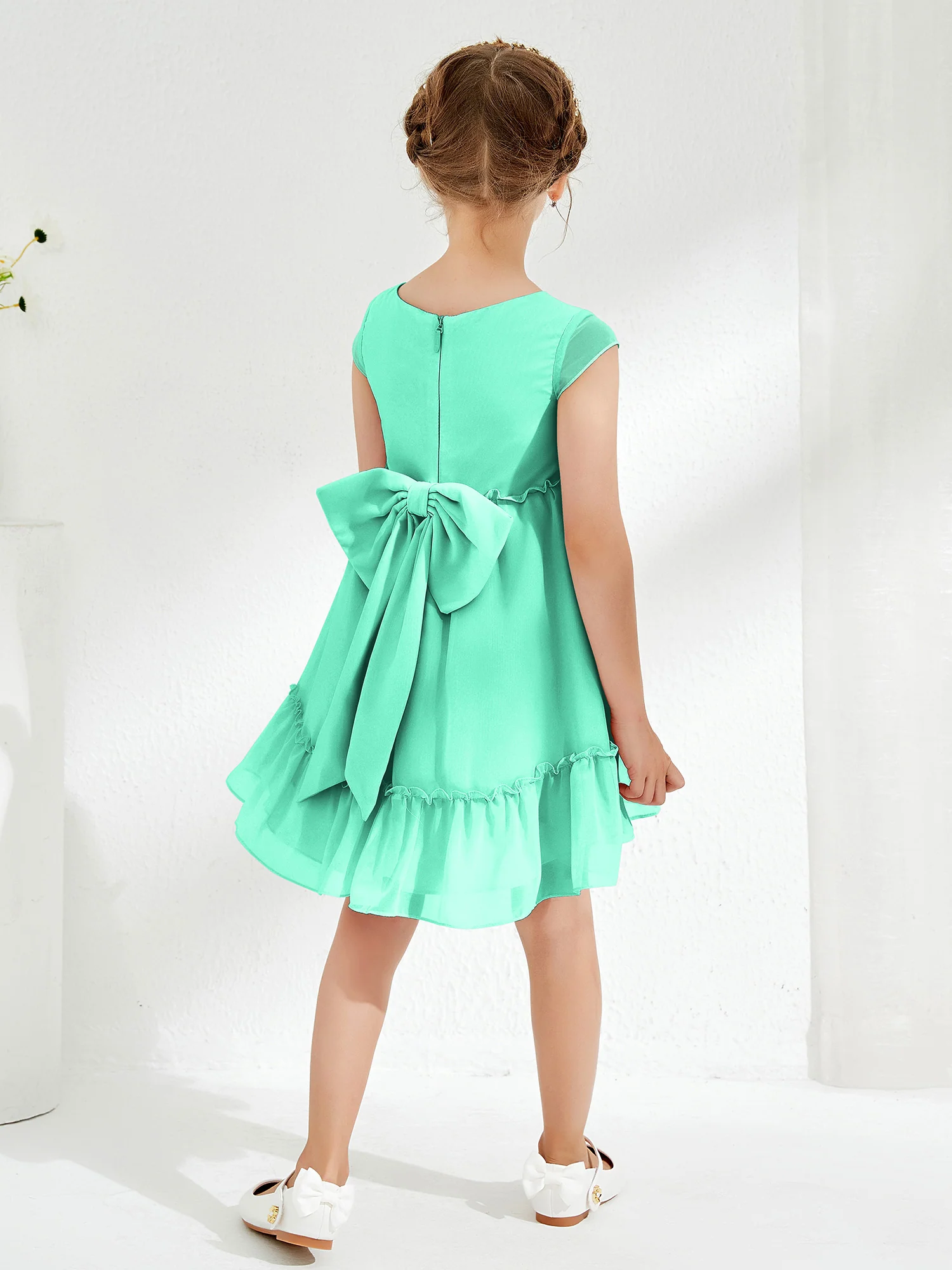 Scoop Chiffon Girl's Knee-Length Dress Turquoise - Image 2