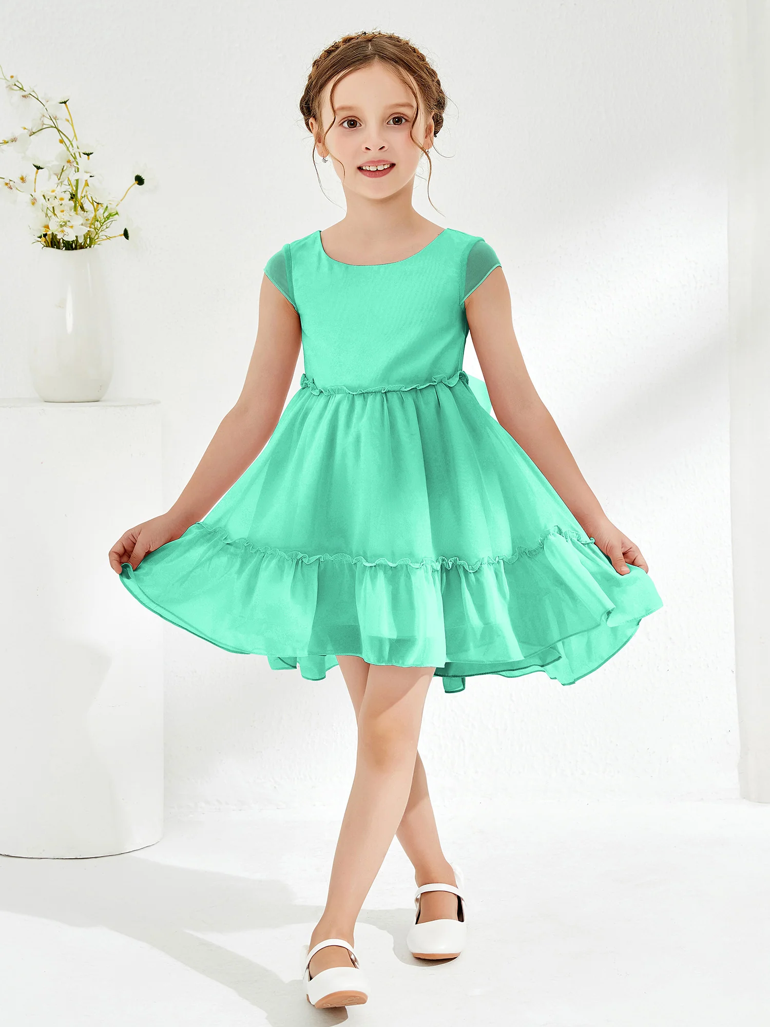 Scoop Chiffon Girl's Knee-Length Dress Turquoise - Image 3
