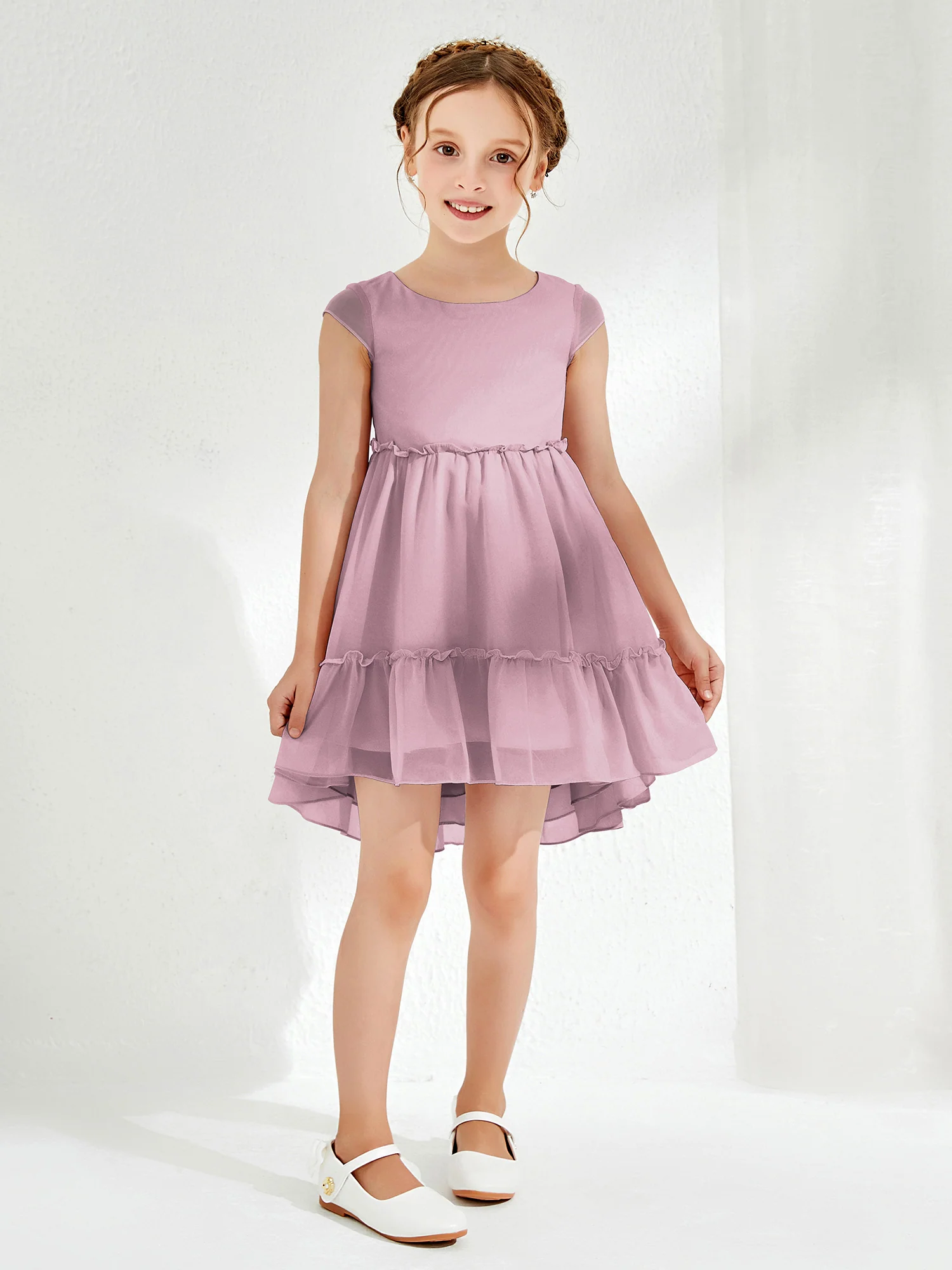 Scoop Chiffon Girl's Knee-Length Dress Vintage Mauve