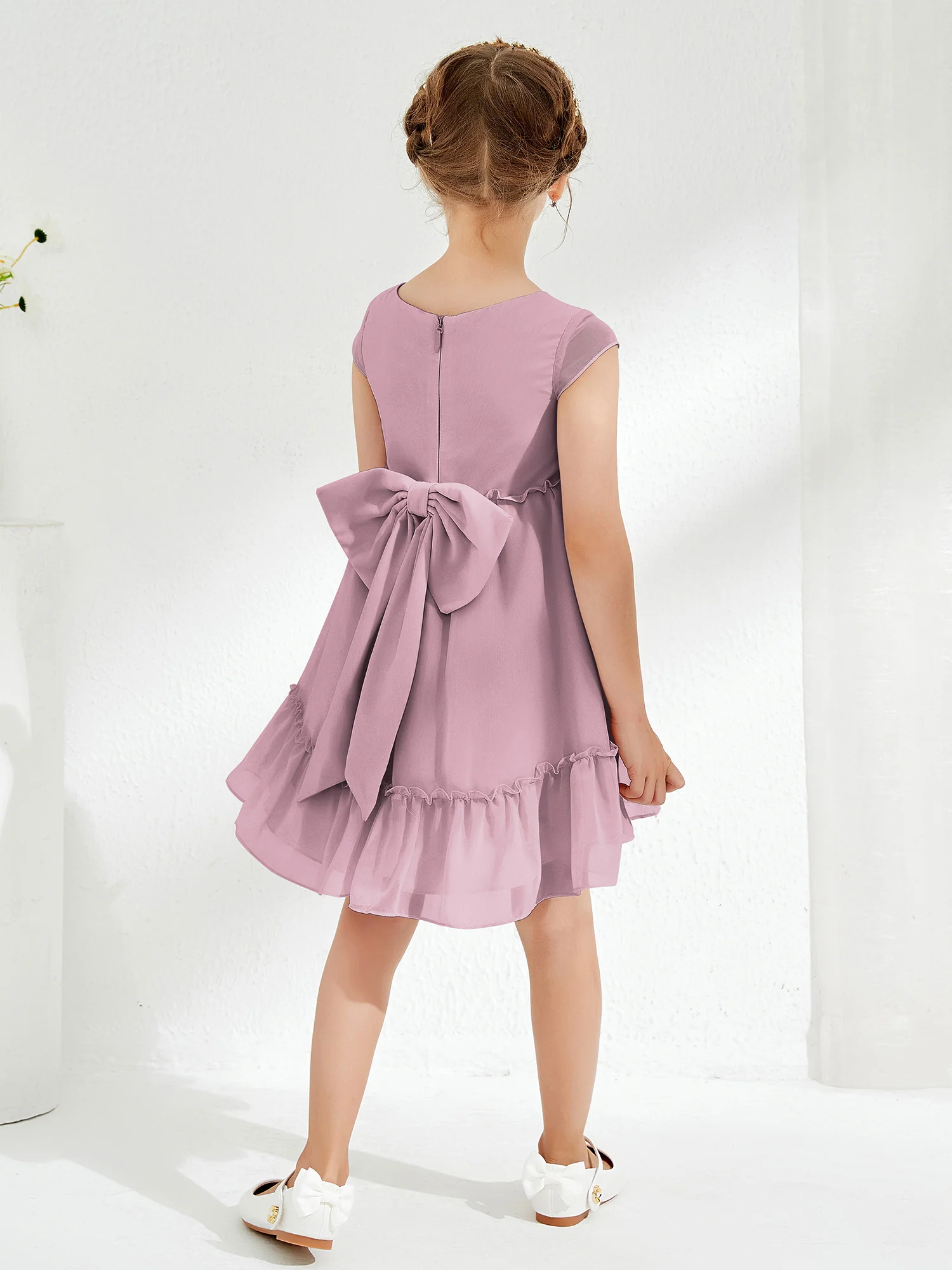 Scoop Chiffon Girl's Knee-Length Dress Vintage Mauve - Image 2