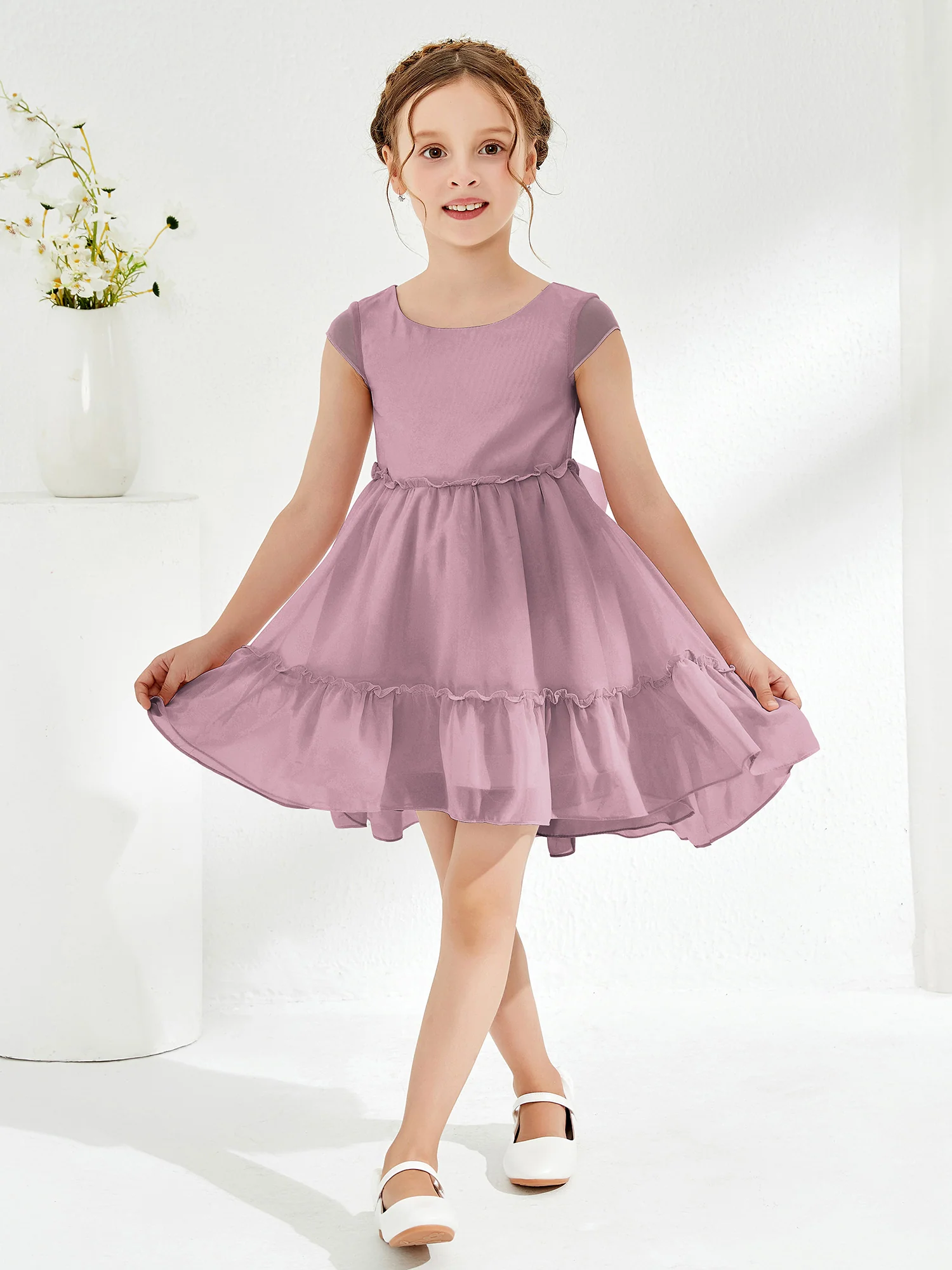 Scoop Chiffon Girl's Knee-Length Dress Vintage Mauve - Image 3