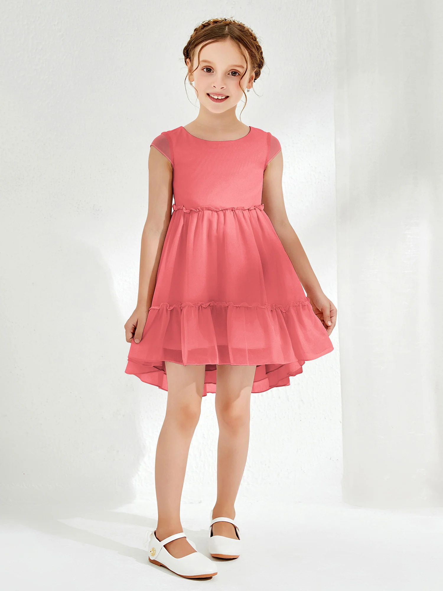 Scoop Chiffon Girl's Knee-Length Dress Watermelon