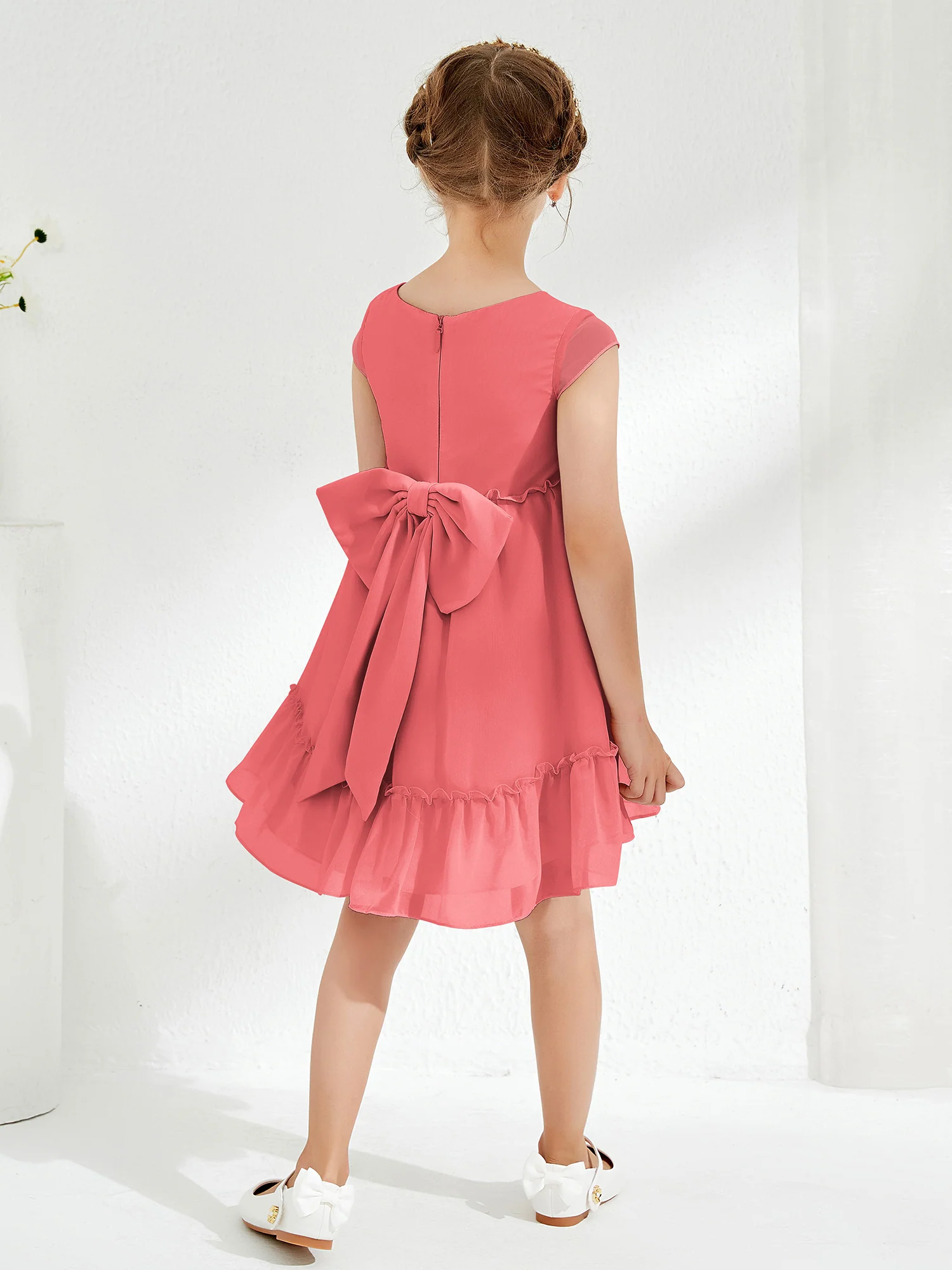 Scoop Chiffon Girl's Knee-Length Dress Watermelon - Image 2