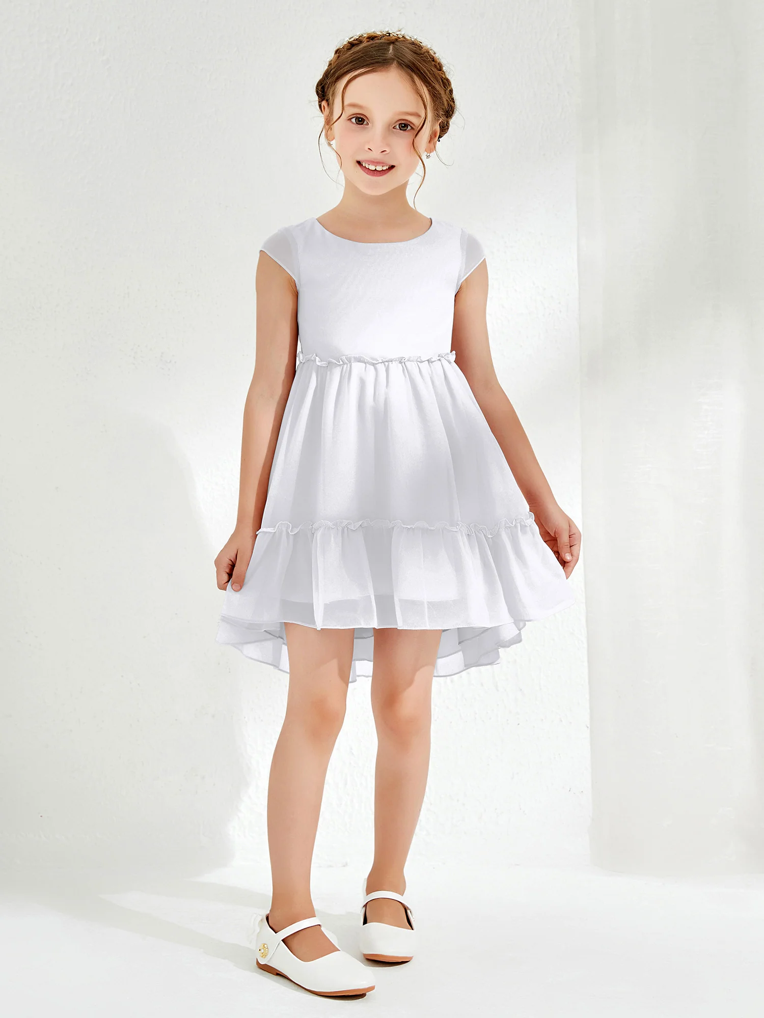 Scoop Chiffon Girl's Knee-Length Dress White