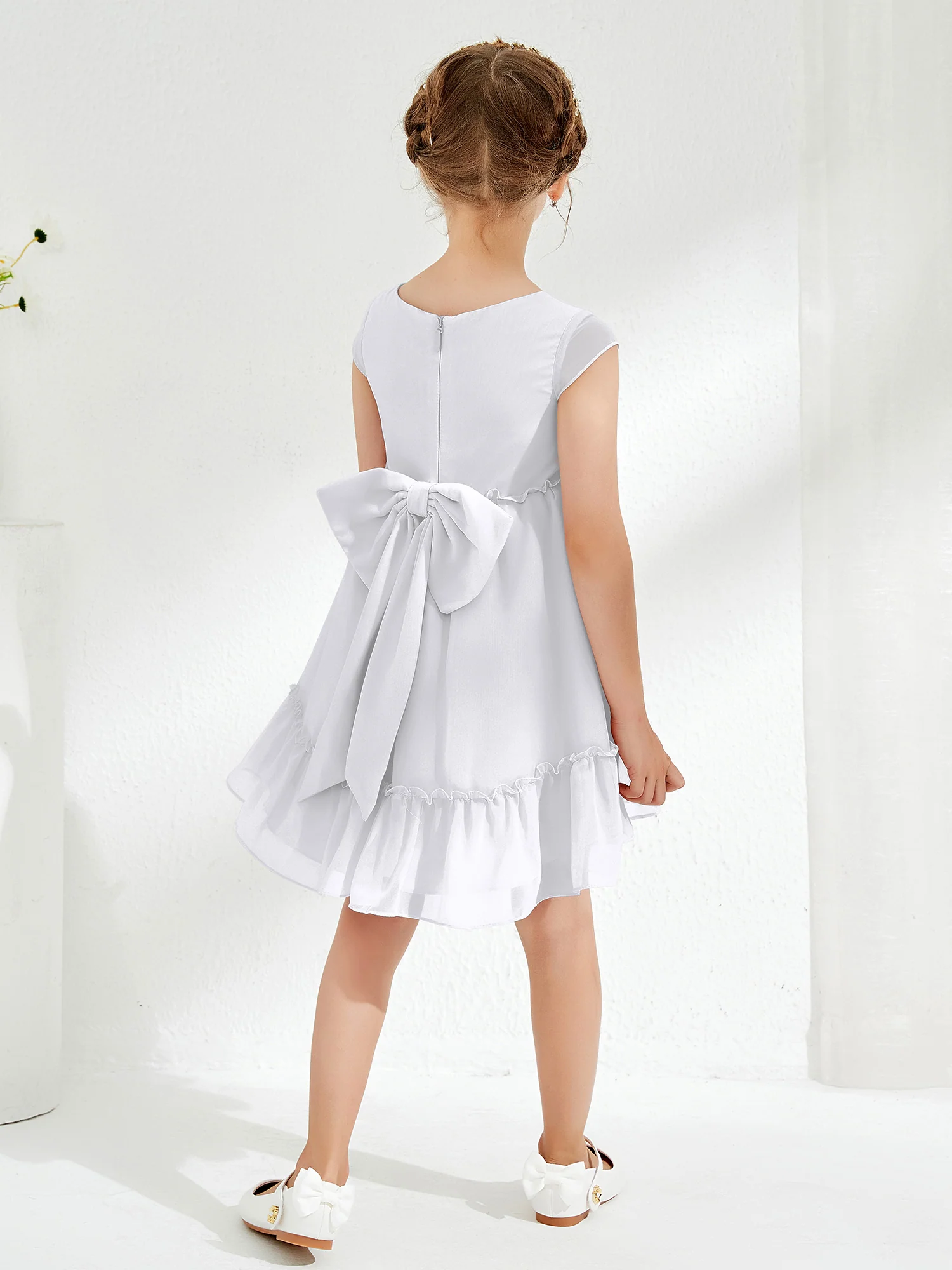 Scoop Chiffon Girl's Knee-Length Dress White - Image 2