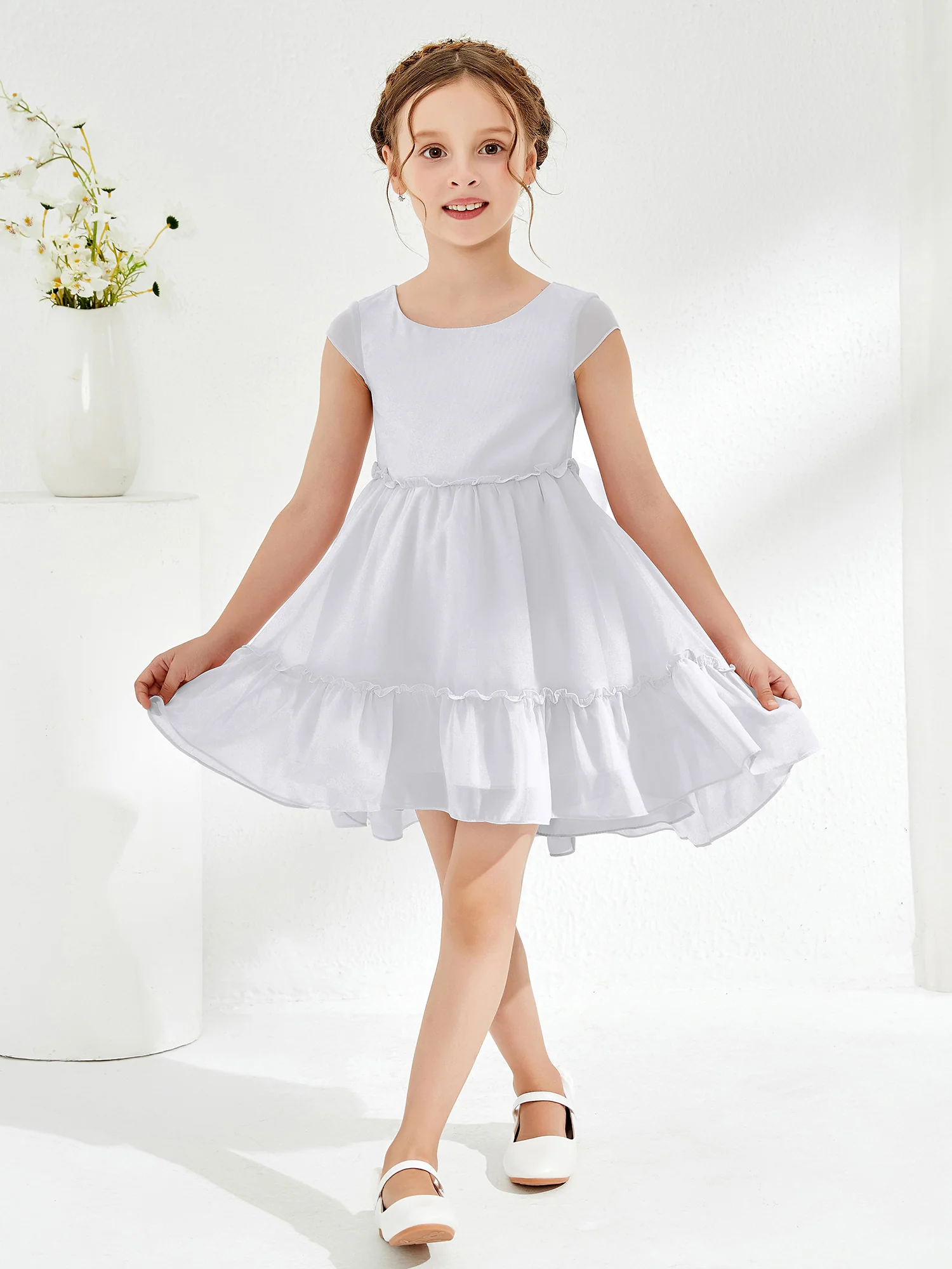 Scoop Chiffon Girl's Knee-Length Dress White - Image 3