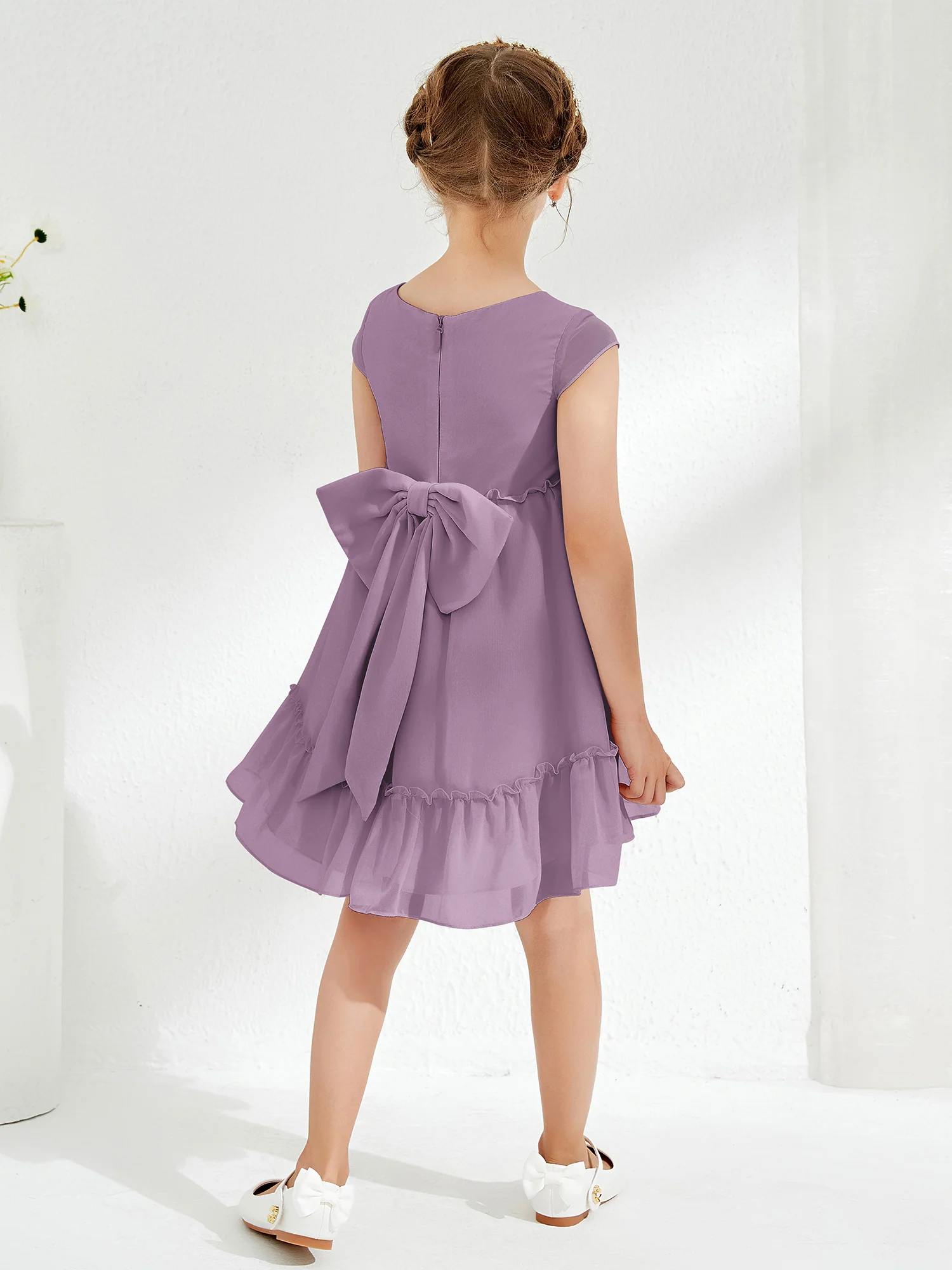 Scoop Chiffon Girl's Knee-Length Dress Wisteria - Image 2