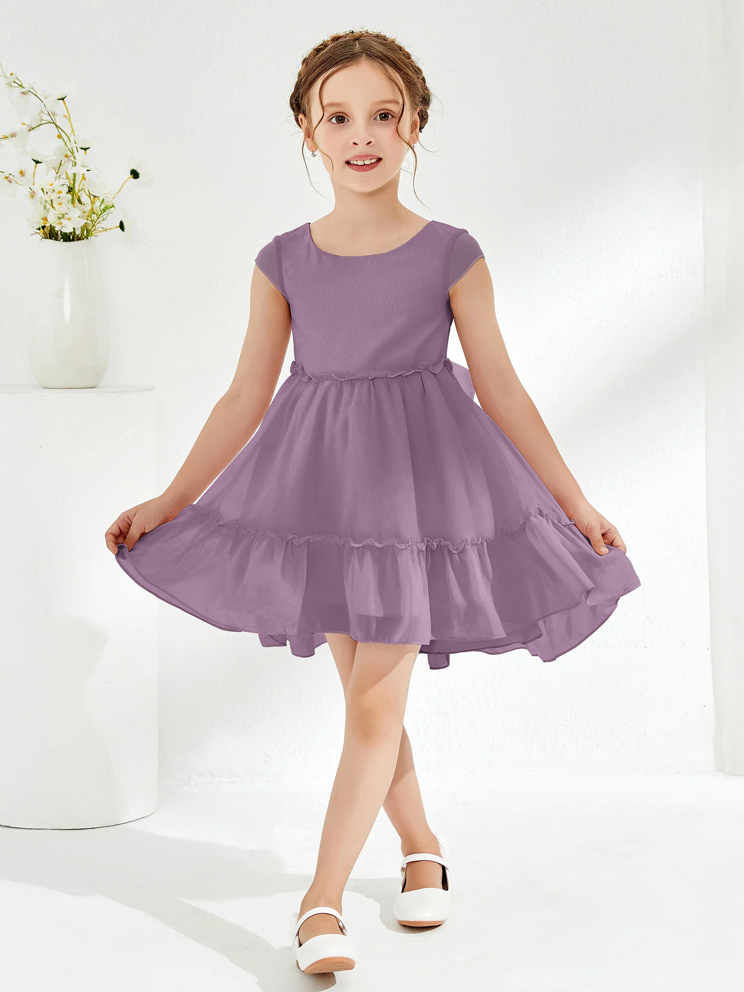 Scoop Chiffon Girl's Knee-Length Dress Wisteria - Image 3