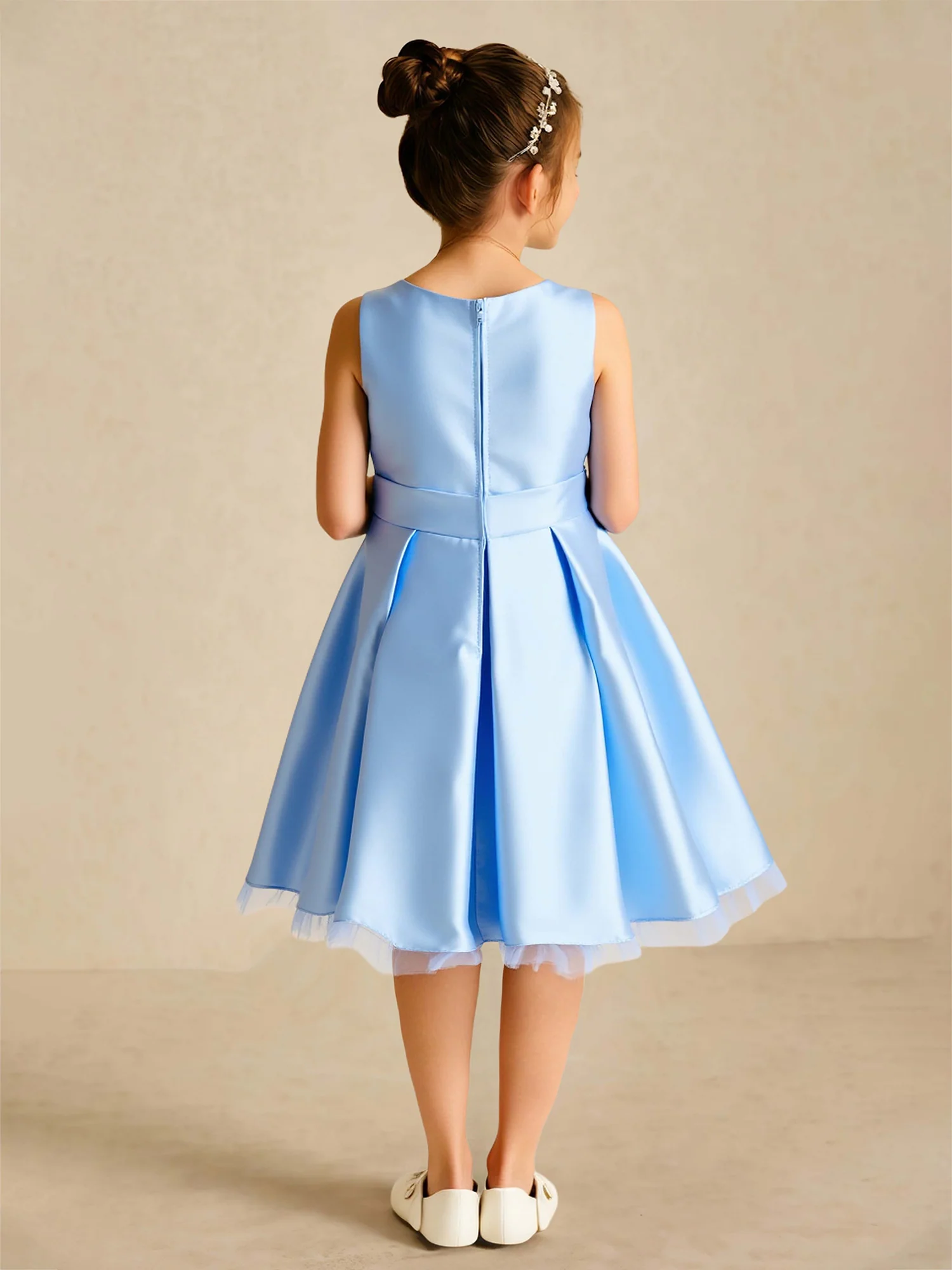 Scoop Neck A-Line Flower Girl Dress With Rhinestone Bow Blue - Image 2